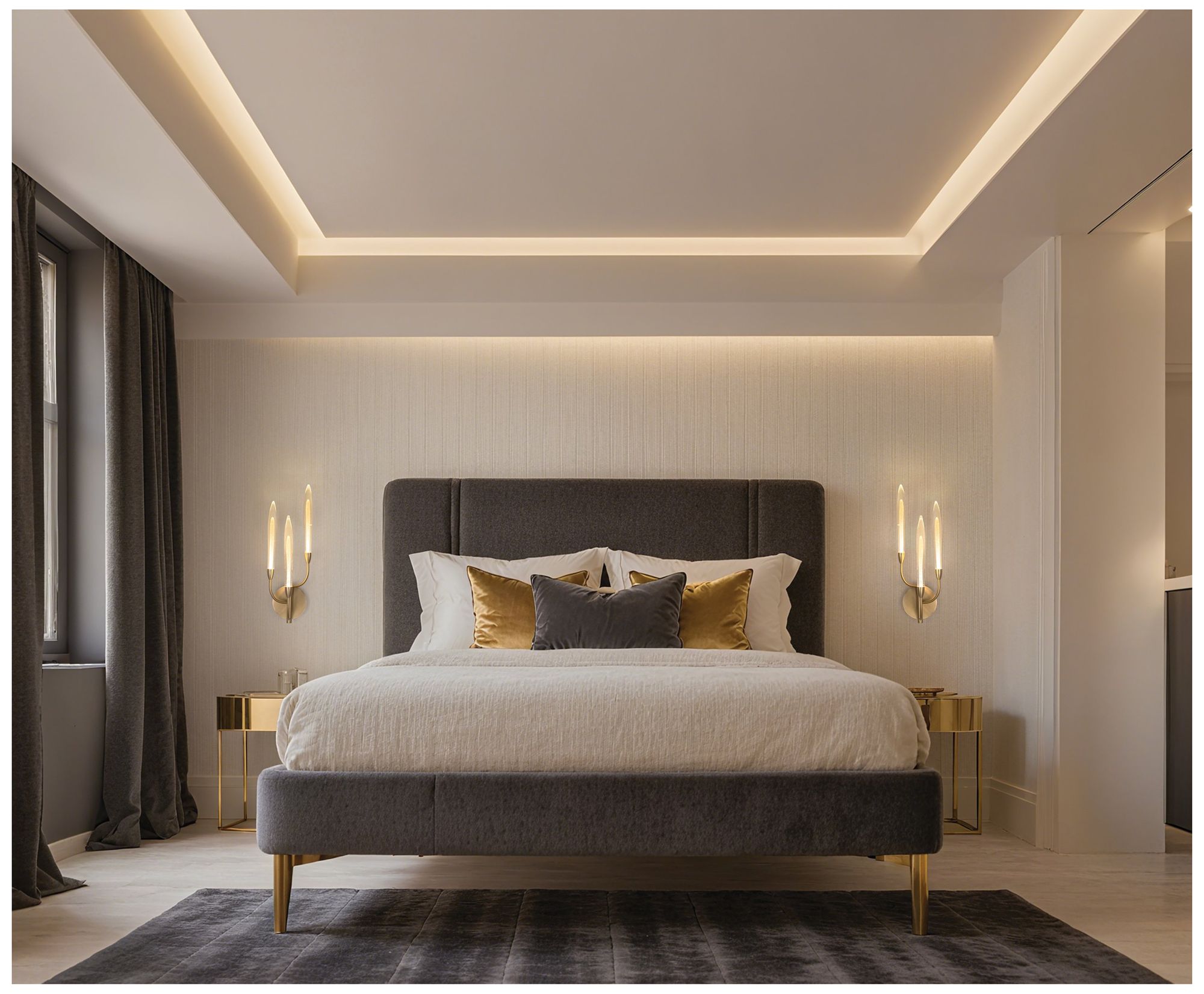 Image 6 Thesis Calle 27" Brass LED Wall Sconce, Gold Leaf Hand Pressed Glass Shades more views