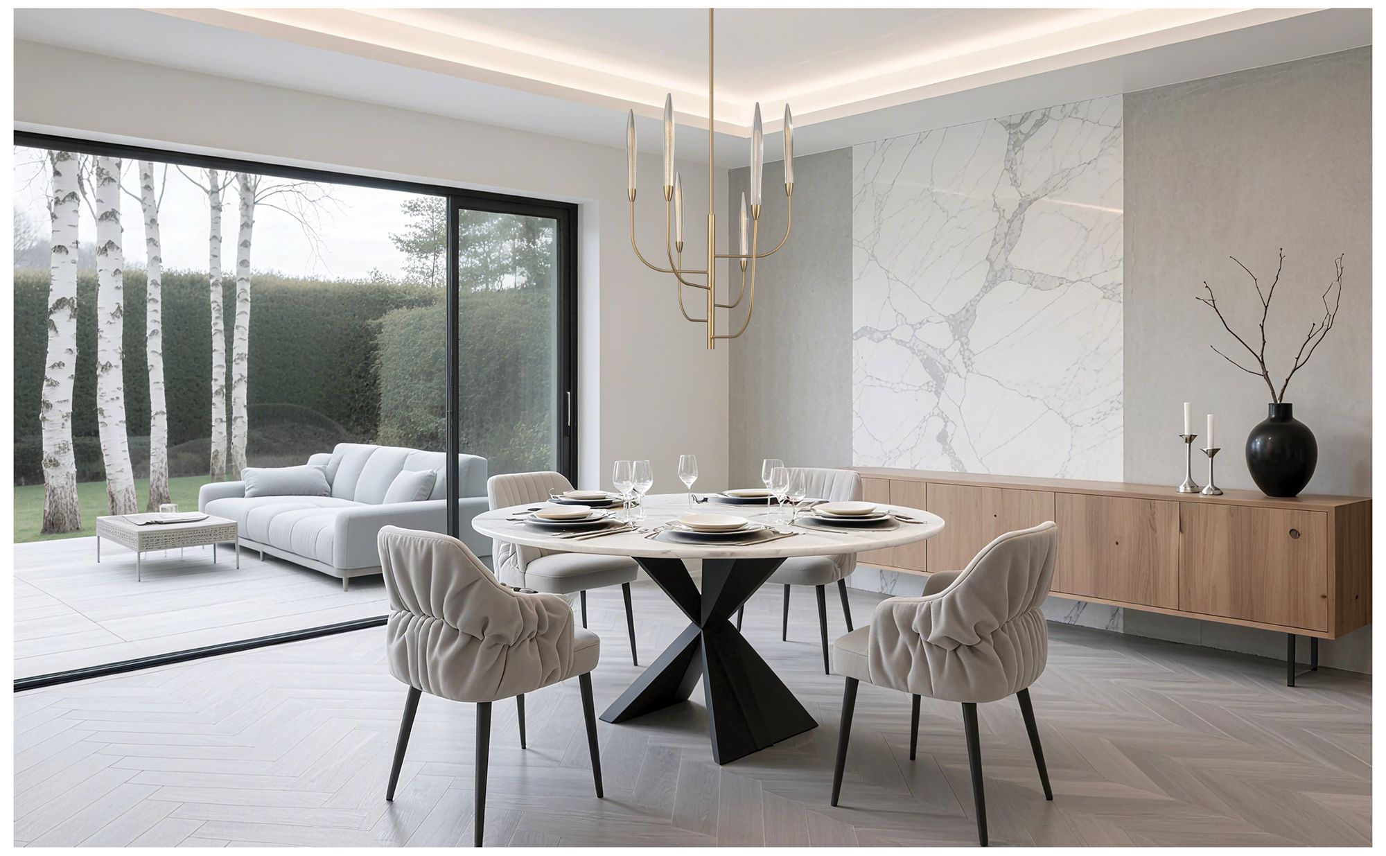 Image 6 Thesis Calle 28" 6 Lt Brass LED Chandelier, Gold Leaf Hand Pressed Shades more views