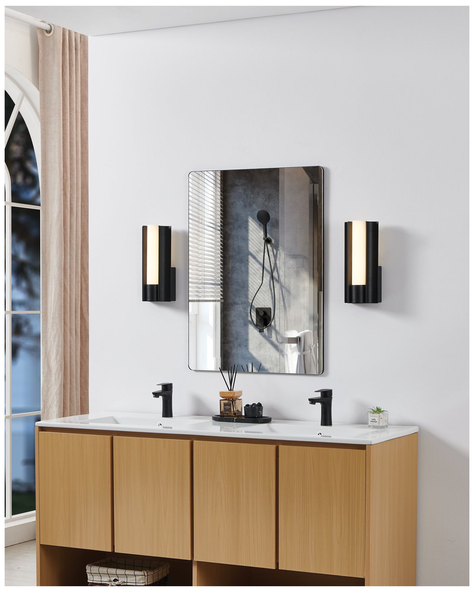 Image 6 Thesis Colton 12" Black 5CCT LED Vanity Light with Etched Opal Glass Shade more views