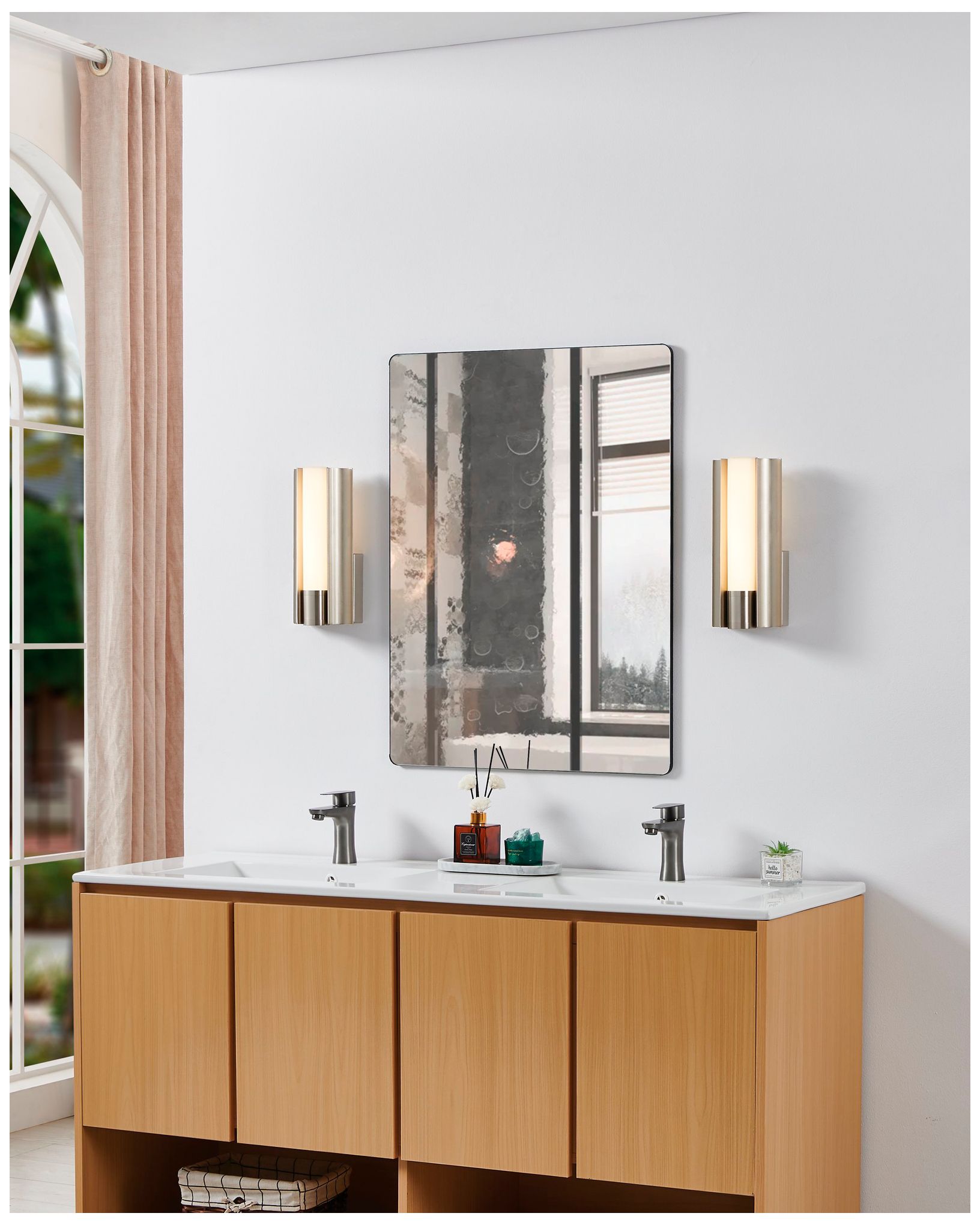 Image 6 Thesis Colton 12" Brushed Nickel 5CCT LED Vanity Light w/ Etched Glass more views