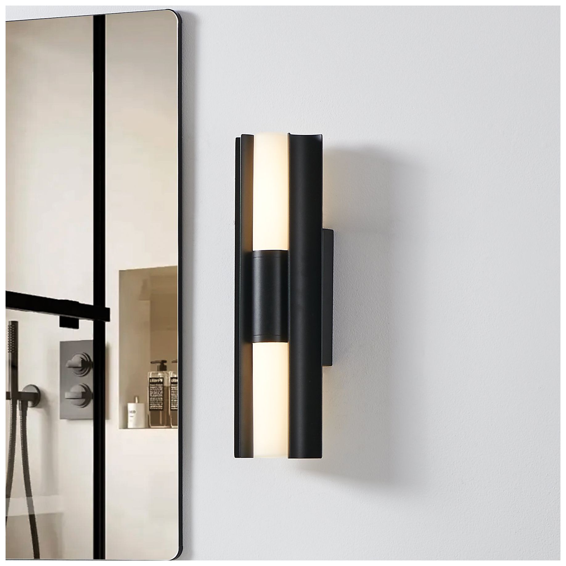 Image 2 Thesis Colton 18" Black 5CCT LED Vanity Light with Etched Opal Glass Shades more views