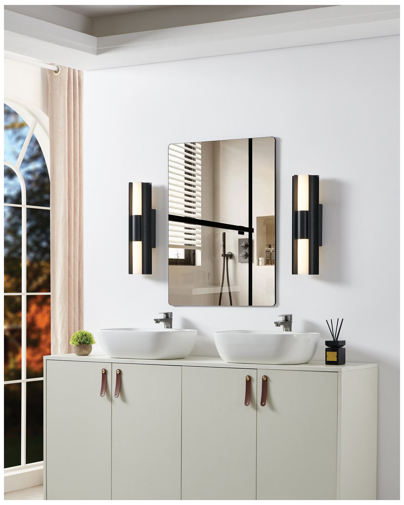 Image 6 Thesis Colton 18" Black 5CCT LED Vanity Light with Etched Opal Glass Shades more views