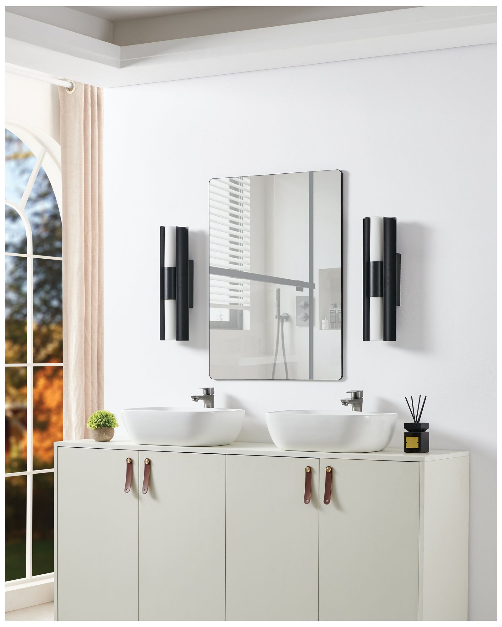 Image 7 Thesis Colton 18" Black 5CCT LED Vanity Light with Etched Opal Glass Shades more views