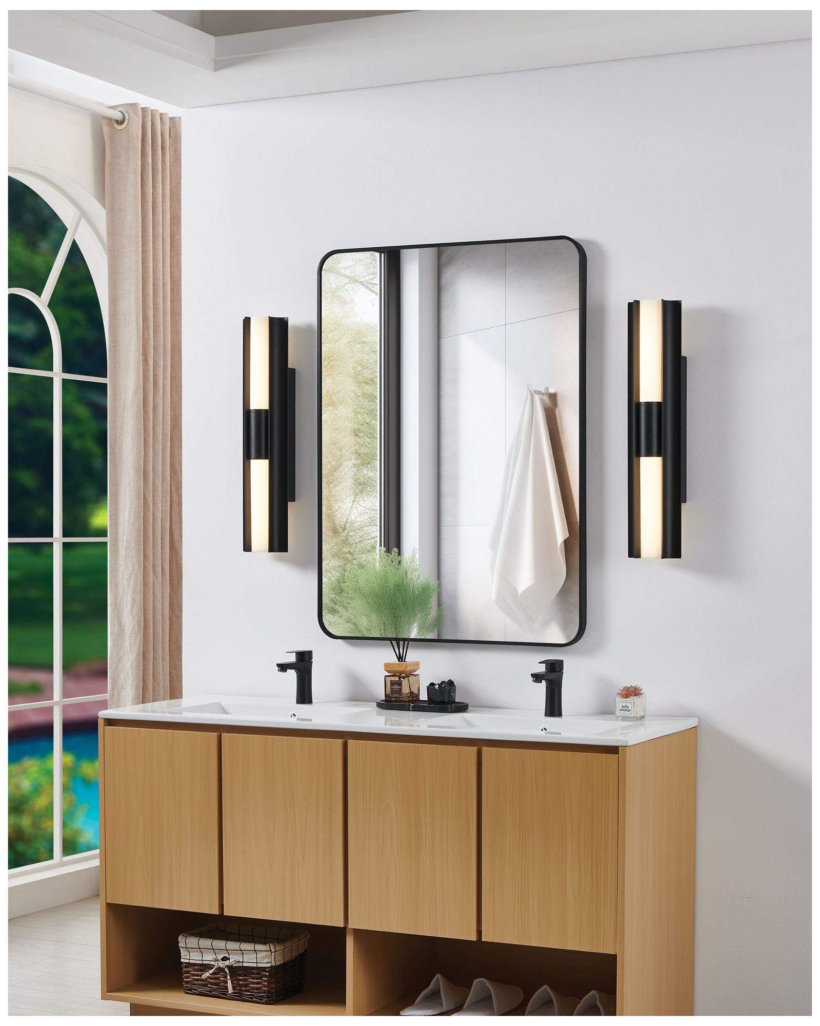 Image 6 Thesis Colton 24" Black 5CCT LED Vanity Light with Etched Opal Glass Shades more views