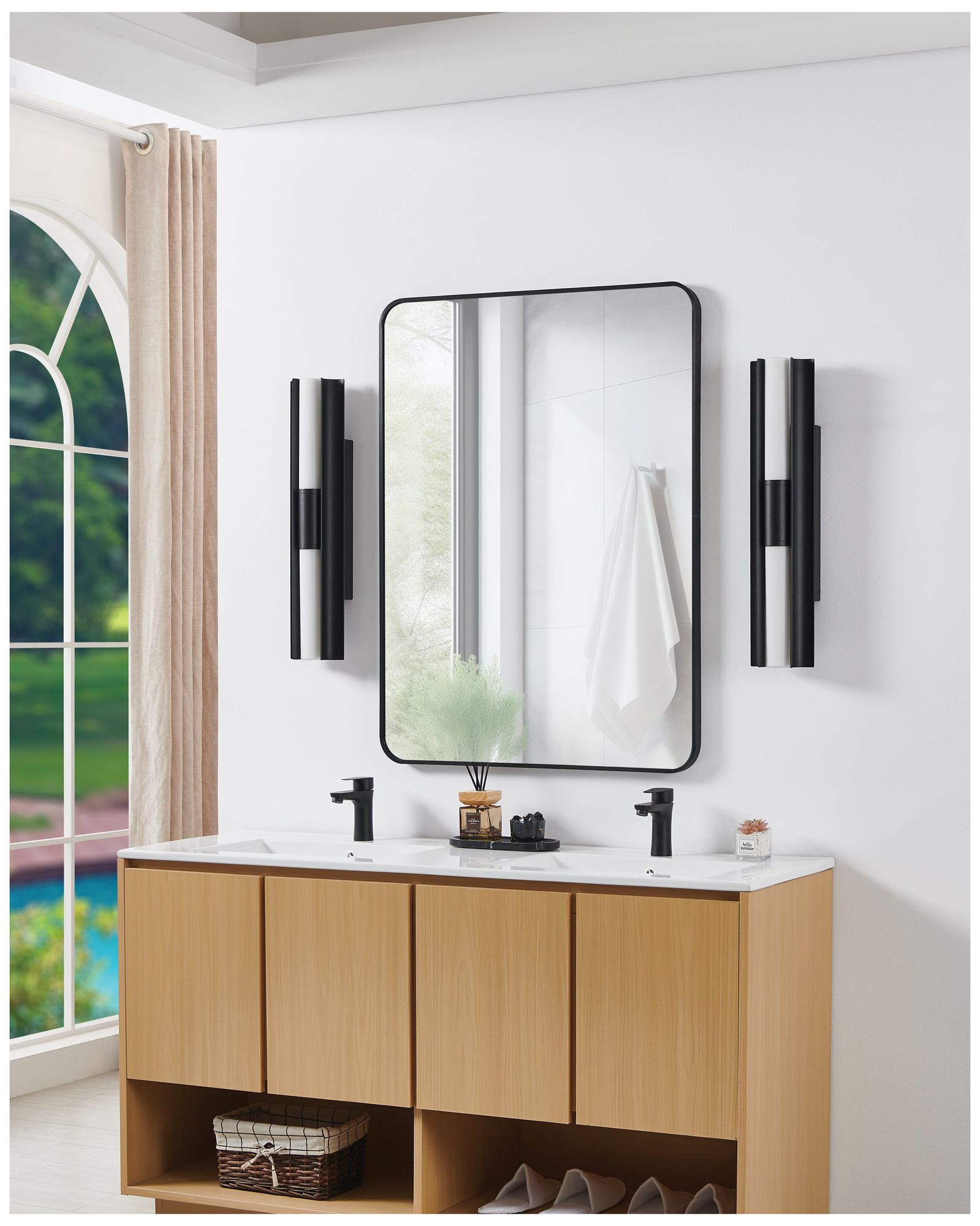 Image 7 Thesis Colton 24" Black 5CCT LED Vanity Light with Etched Opal Glass Shades more views