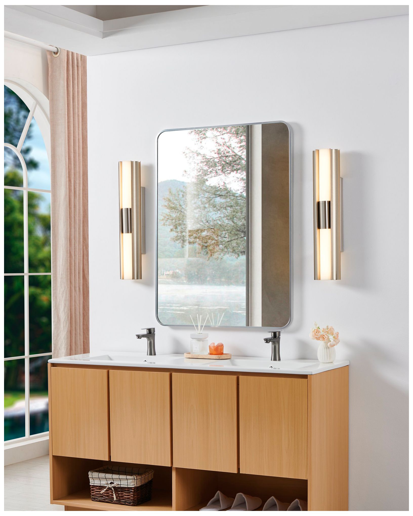 Image 6 Thesis Colton 24" Brushed Nickel 5CCT LED Vanity Light w/ Etched Glass more views