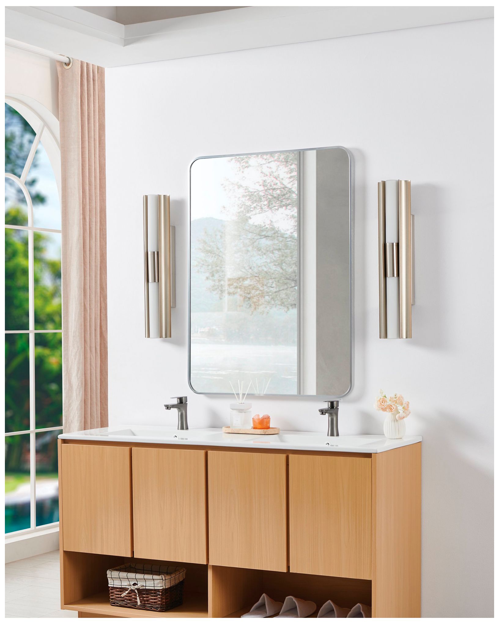 Image 7 Thesis Colton 24" Brushed Nickel 5CCT LED Vanity Light w/ Etched Glass more views