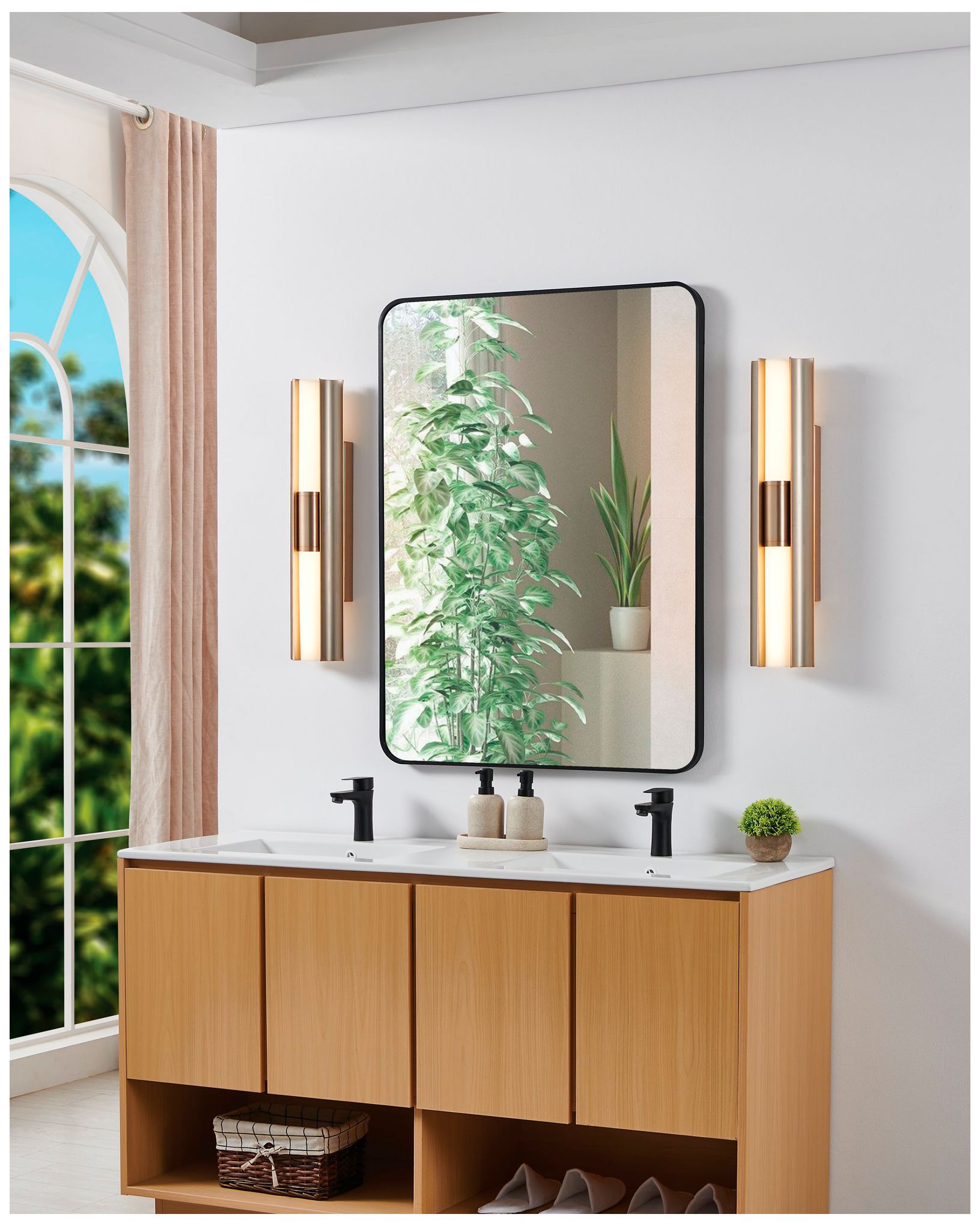 Image 6 Thesis Colton 24" Champagne Gold 5CCT LED Vanity Light w/Opal Glass Shades more views