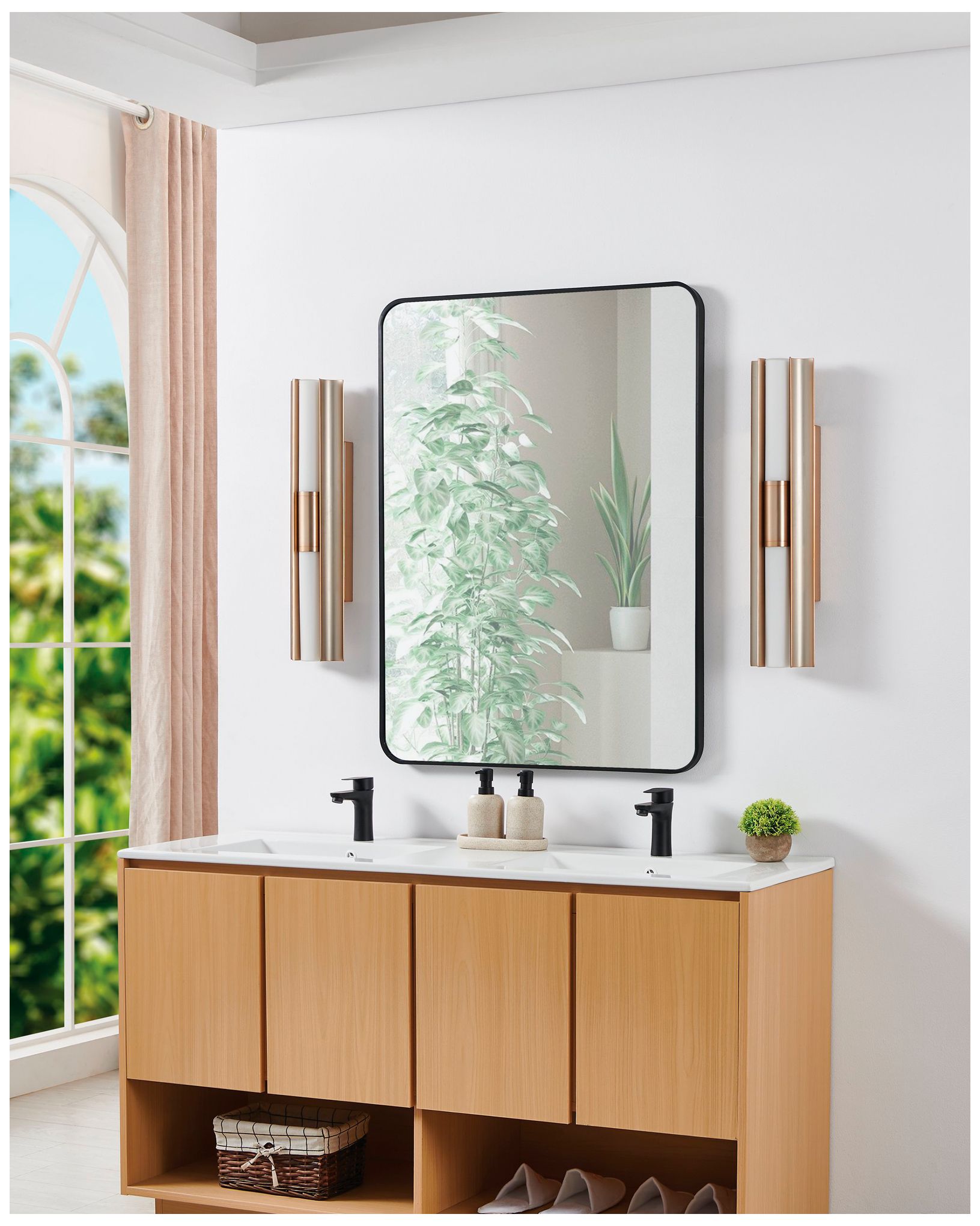 Image 7 Thesis Colton 24" Champagne Gold 5CCT LED Vanity Light w/Opal Glass Shades more views