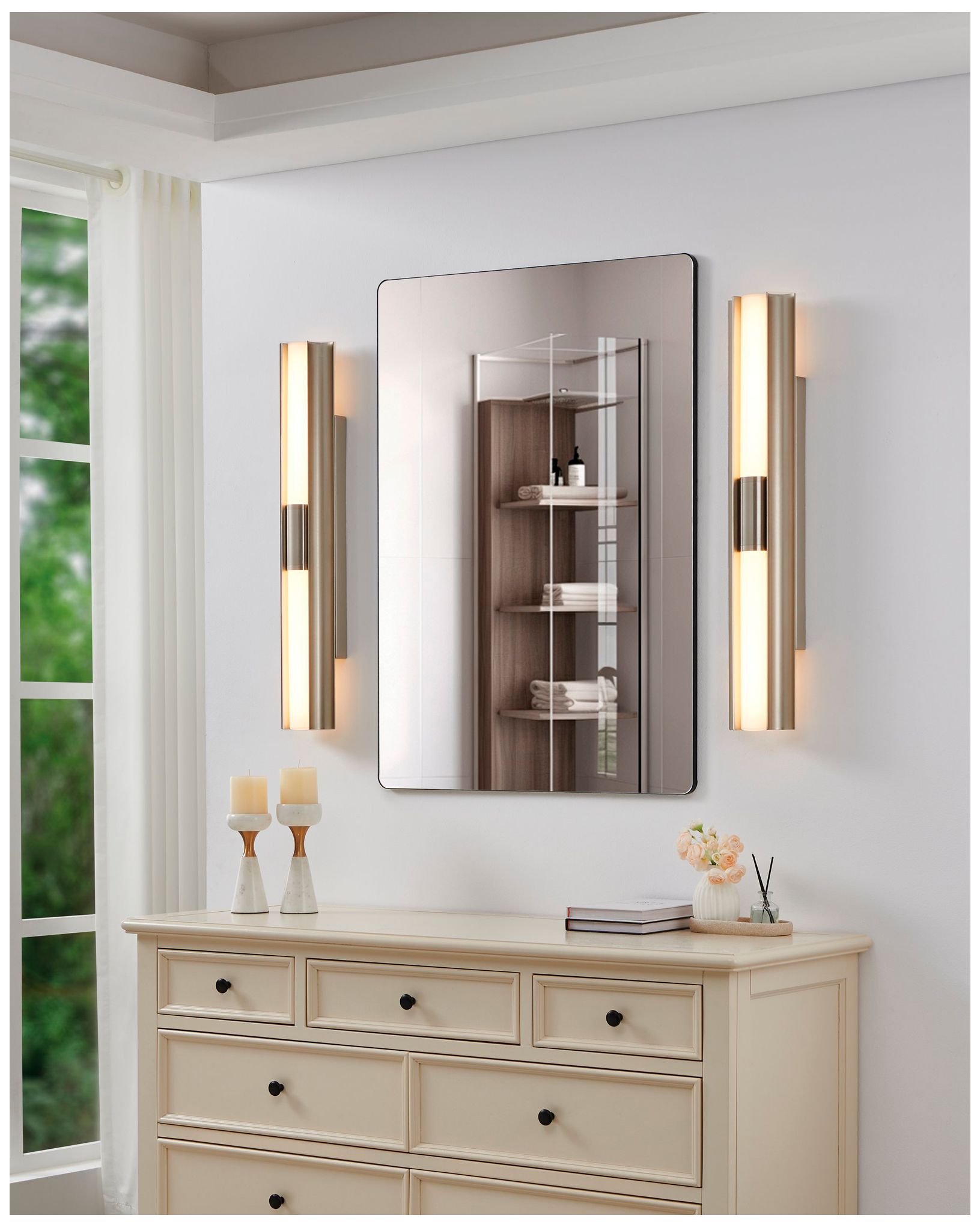 Image 6 Thesis Colton 30" Brushed Nickel 5CCT LED Vanity Light, Etched Glass Shades more views