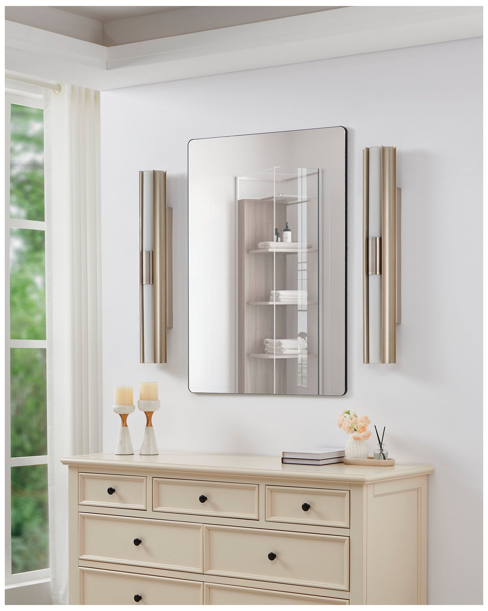 Image 7 Thesis Colton 30" Brushed Nickel 5CCT LED Vanity Light, Etched Glass Shades more views