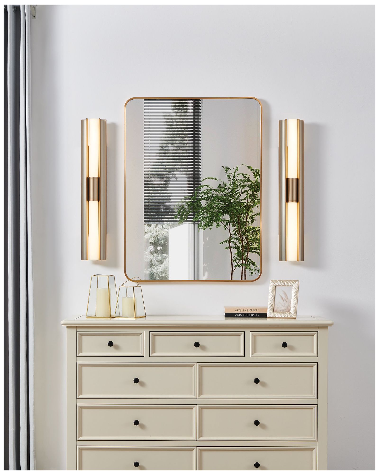 Image 6 Thesis Colton 30" Champagne Gold 5CCT LED Vanity Light, Opal Glass Shades more views