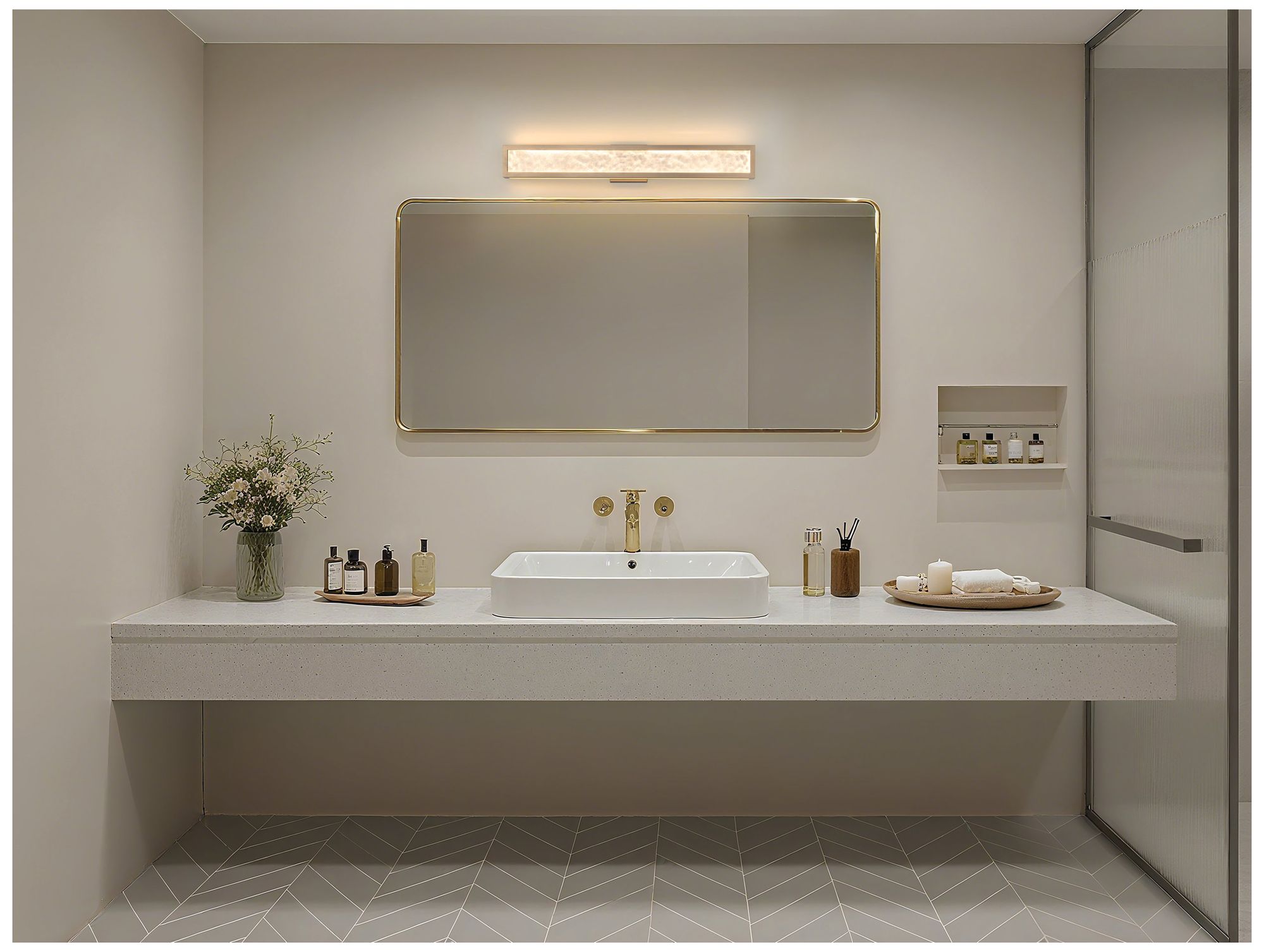 Image 7 Thesis Courtney 32" Champagne Gold 5CCT LED Vanity Light - Clear Glass more views