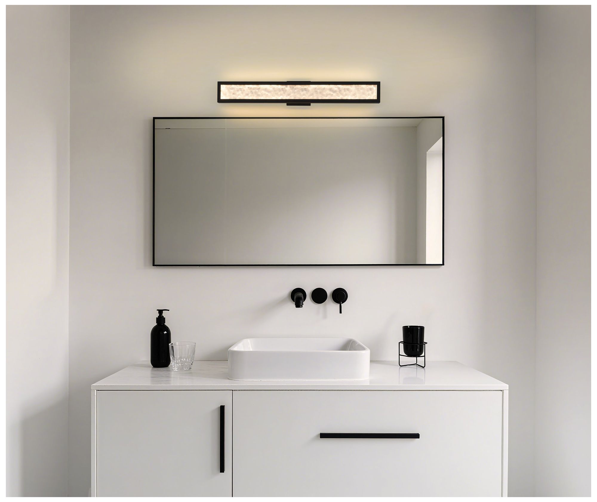Image 7 Thesis Courtney 32" Textured Black 5CCT LED Vanity Light w/ Clear Glass more views