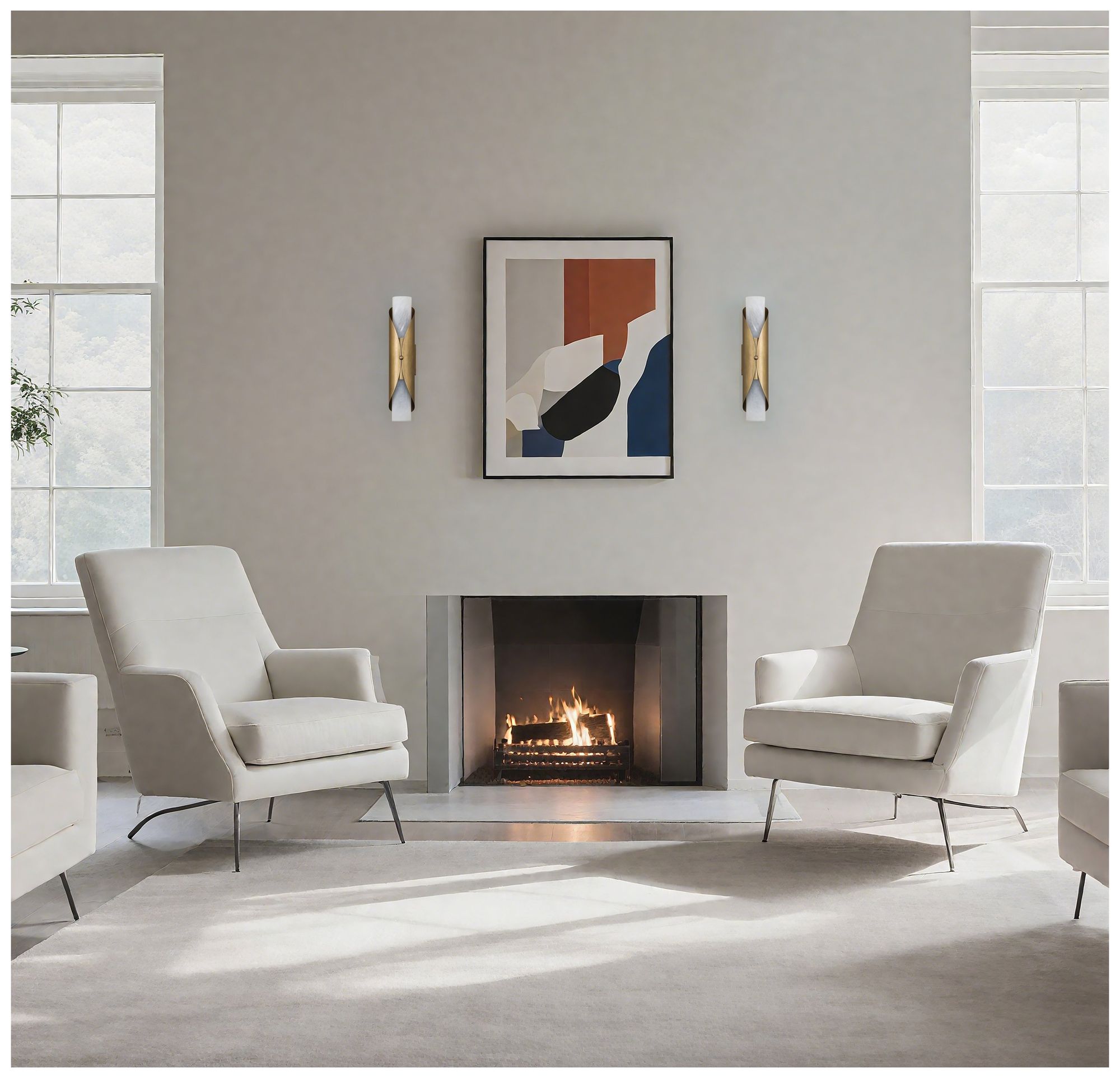 Thesis Crescendo 18" 2 Light Natural Brass Wall Sconce with Alabaster Glass