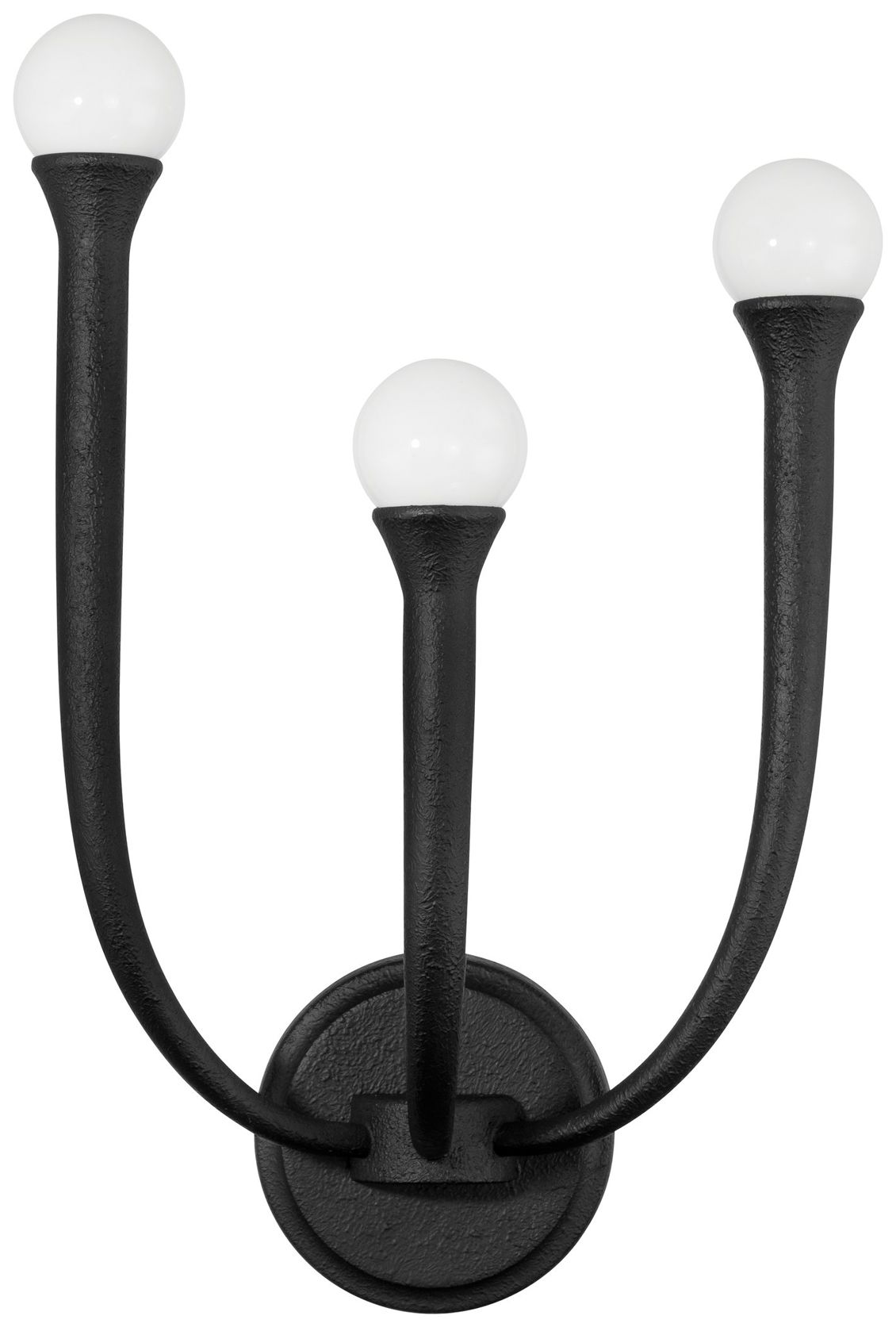 Image 3 Thesis Dahlia 18 in. 3 Lt Textured Black Wall Sconce w/ Opal Glass Shades more views