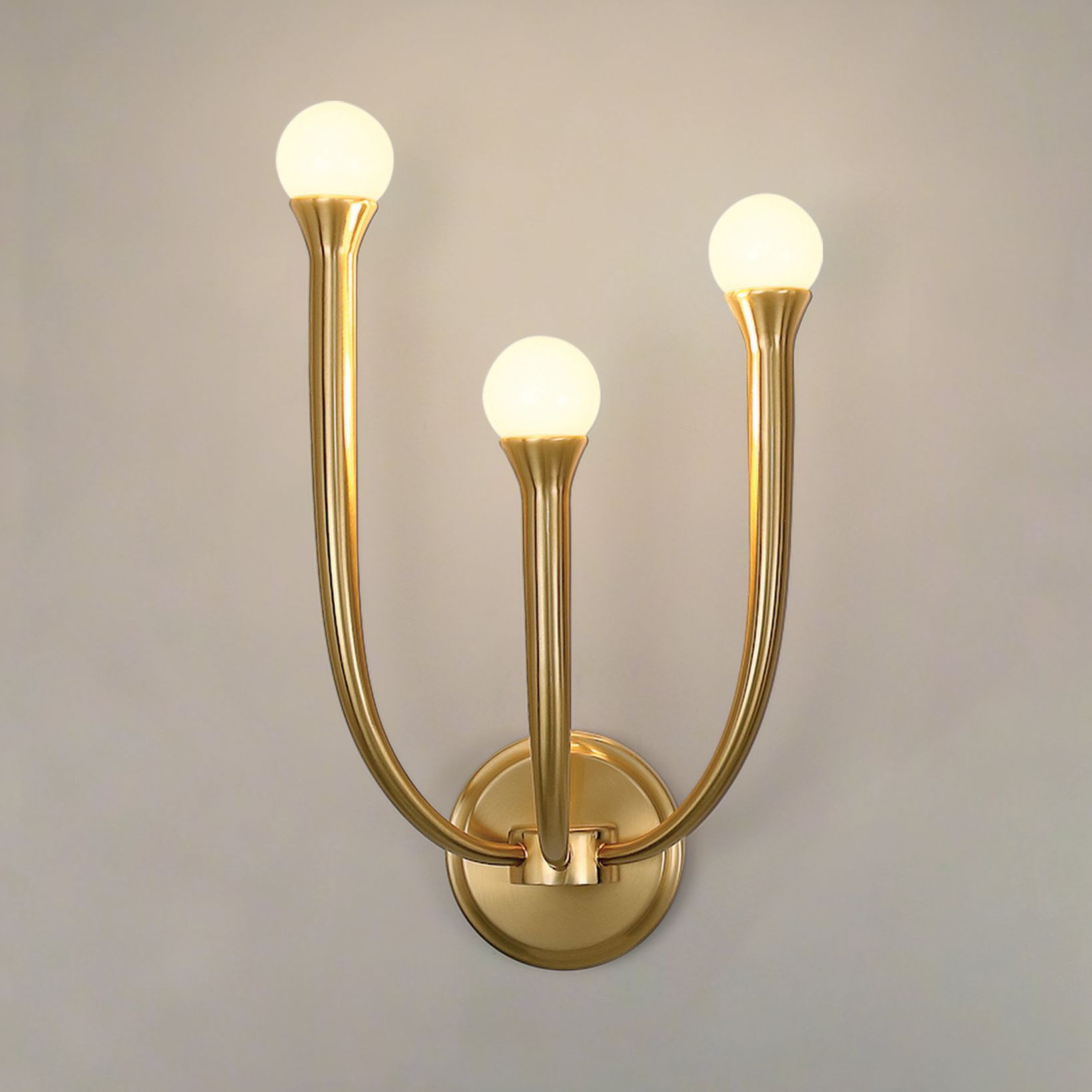 Thesis Dahlia 18 inch 3 Light Brass Wall Sconce with Opal Glass Shades