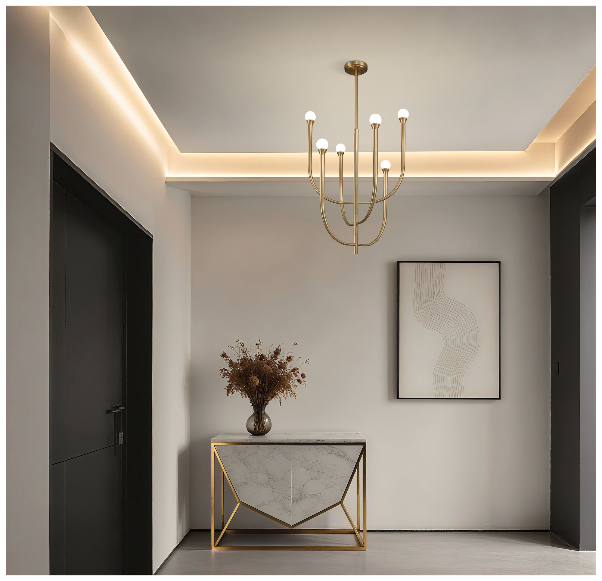 Image 5 Thesis Dahlia 23" 6 Light Brass Chandelier with Opal Glass Shades more views