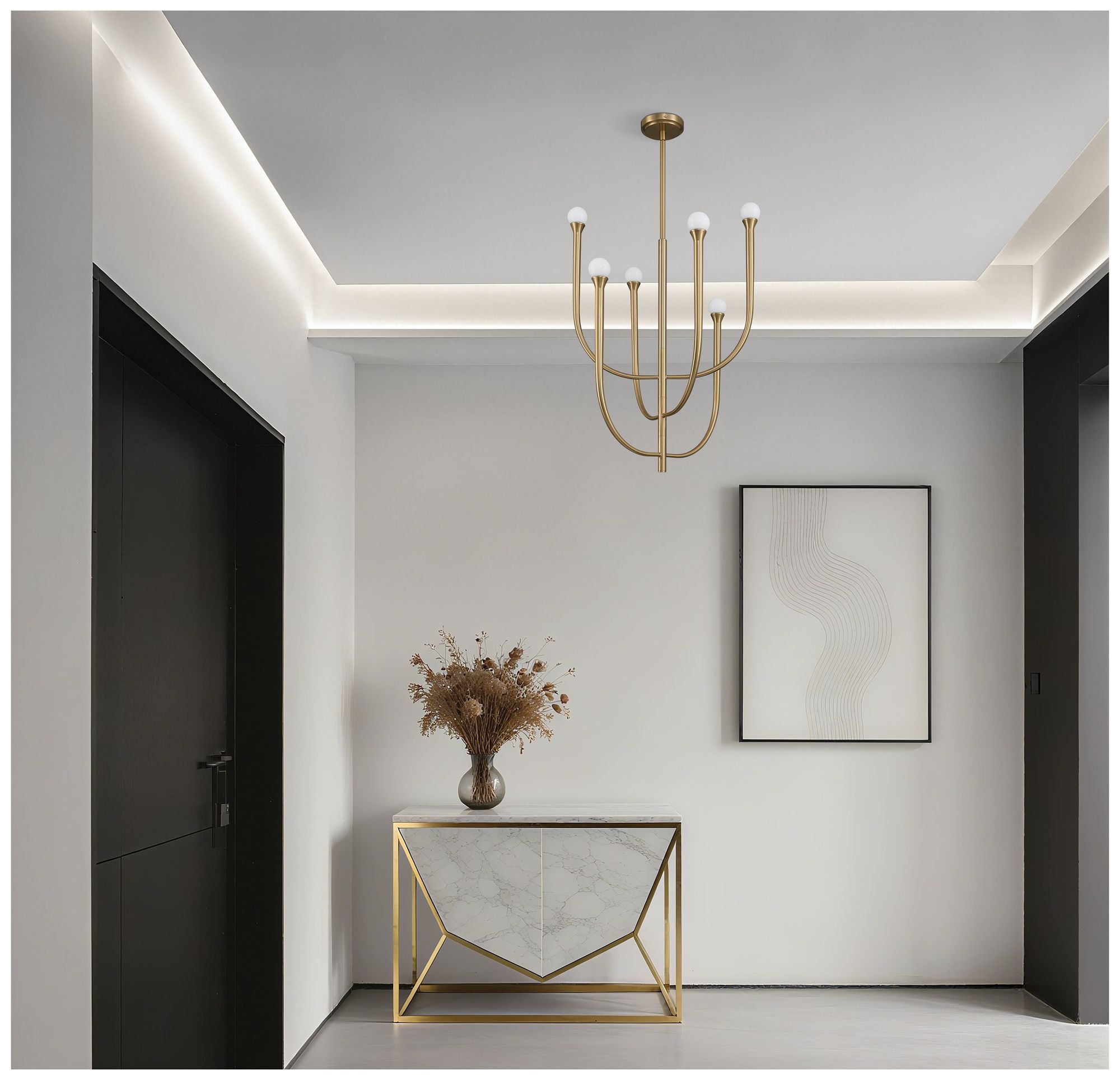 Image 6 Thesis Dahlia 23" 6 Light Brass Chandelier with Opal Glass Shades more views