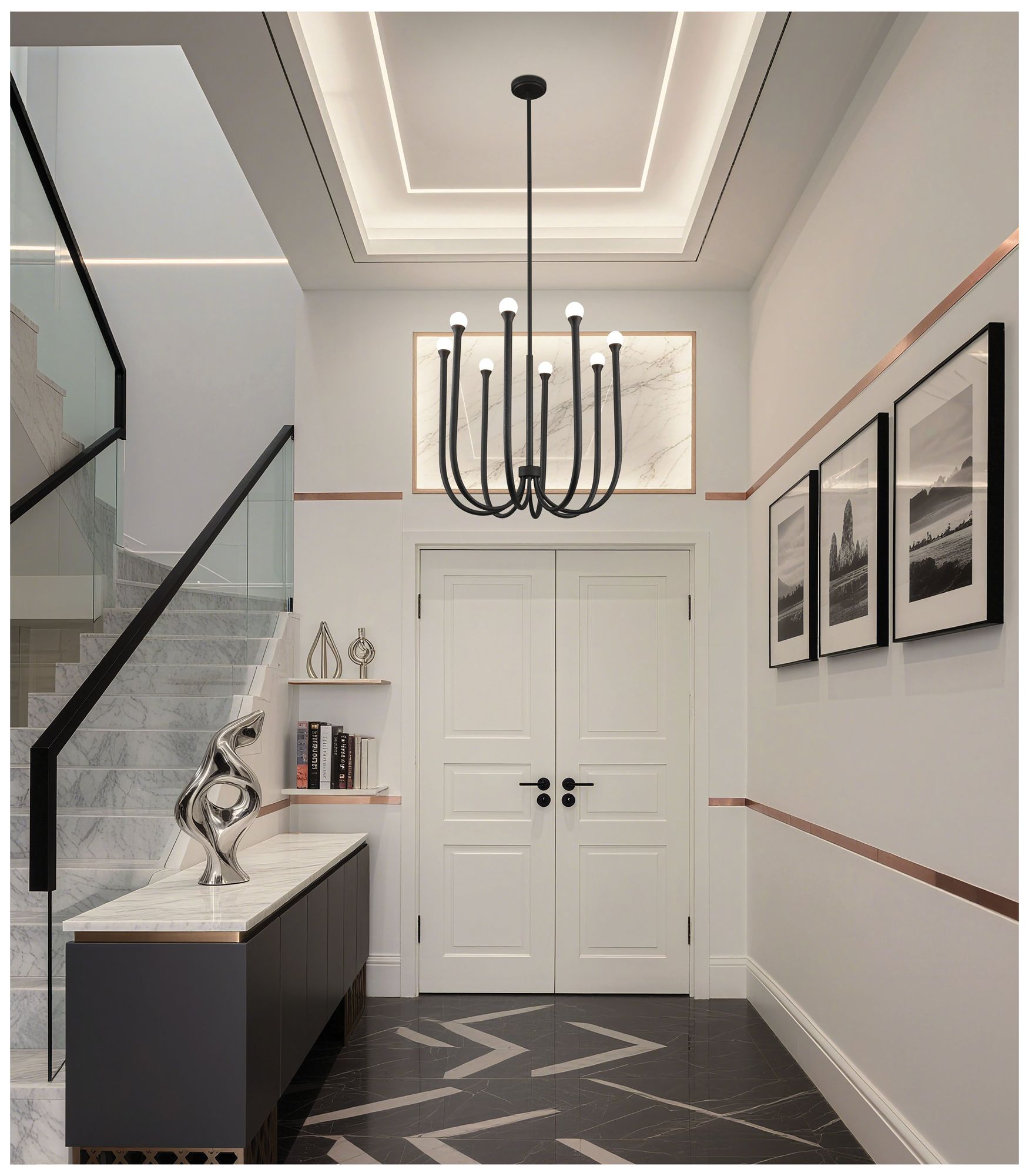 Image 5 Thesis Dahlia 28" 8 Light Textured Black Chandelier with Opal Glass Shades more views