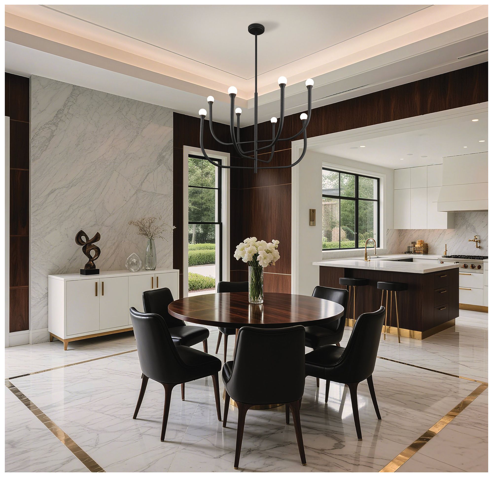 Image 5 Thesis Dahlia 36" 8 Light Textured Black Chandelier with Opal Glass Shades more views