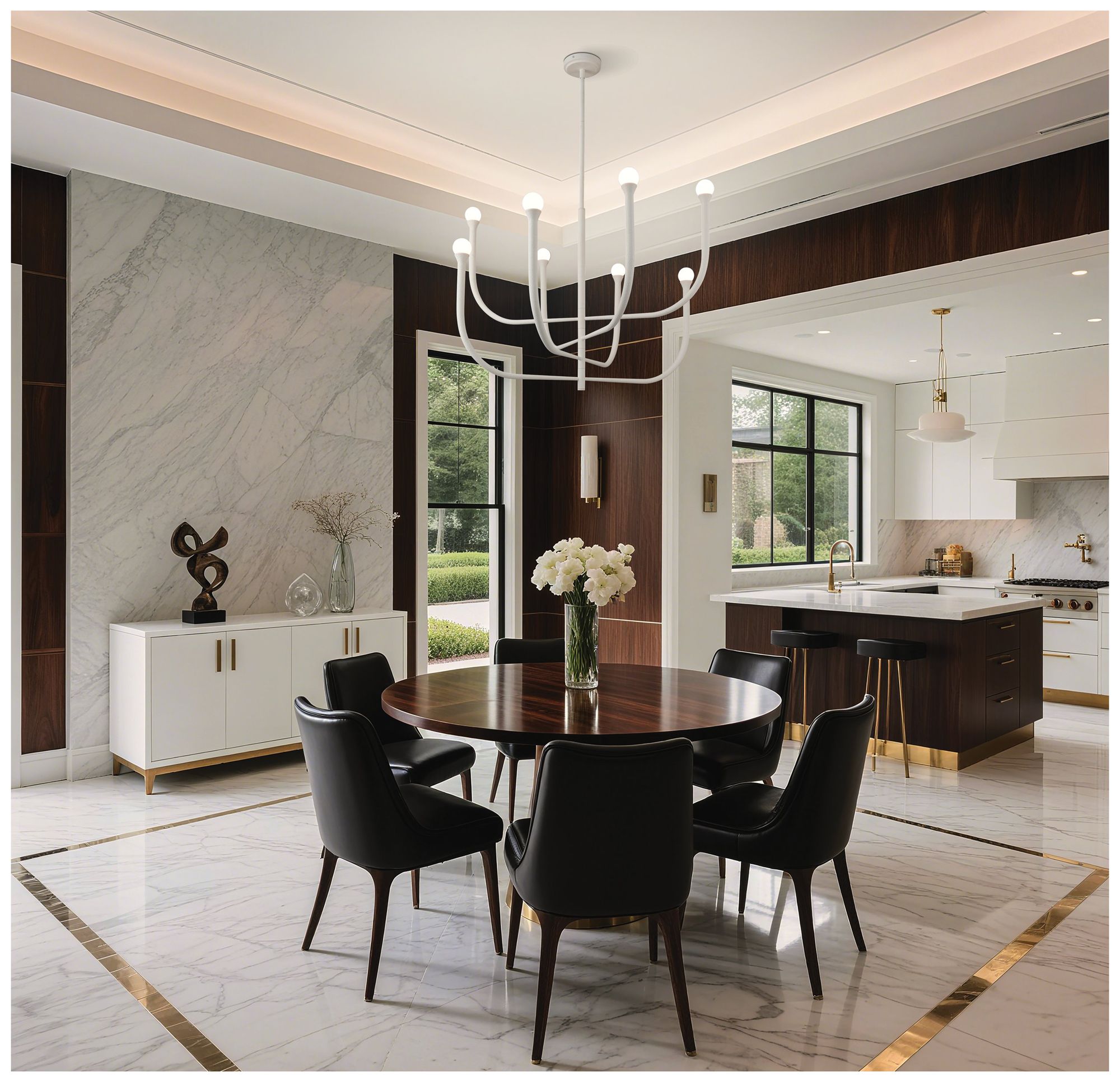 Image 5 Thesis Dahlia 36" 8 Light Textured White Chandelier with Opal Glass Shades more views