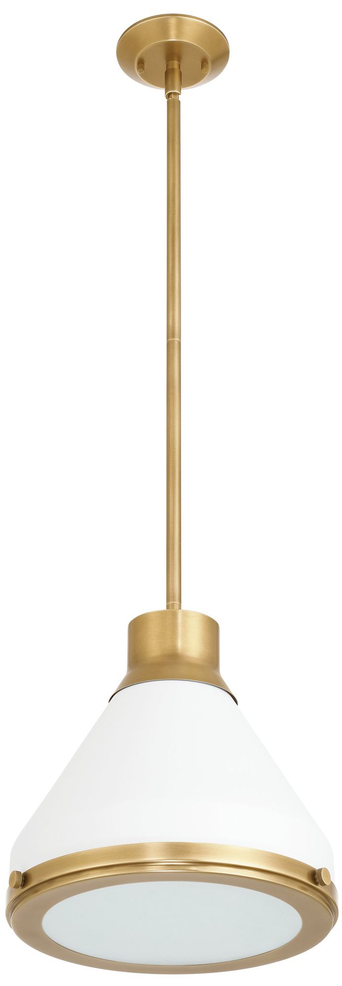 Thesis Doyle 1 Light Natural Brass Pendant Light, Matte White Metal Shade