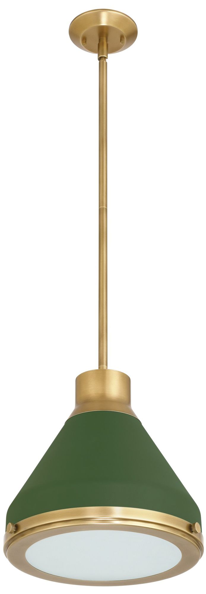 Thesis Doyle 13" 1 Lt Natural Brass Pendant Light, Matte Green Metal Shade