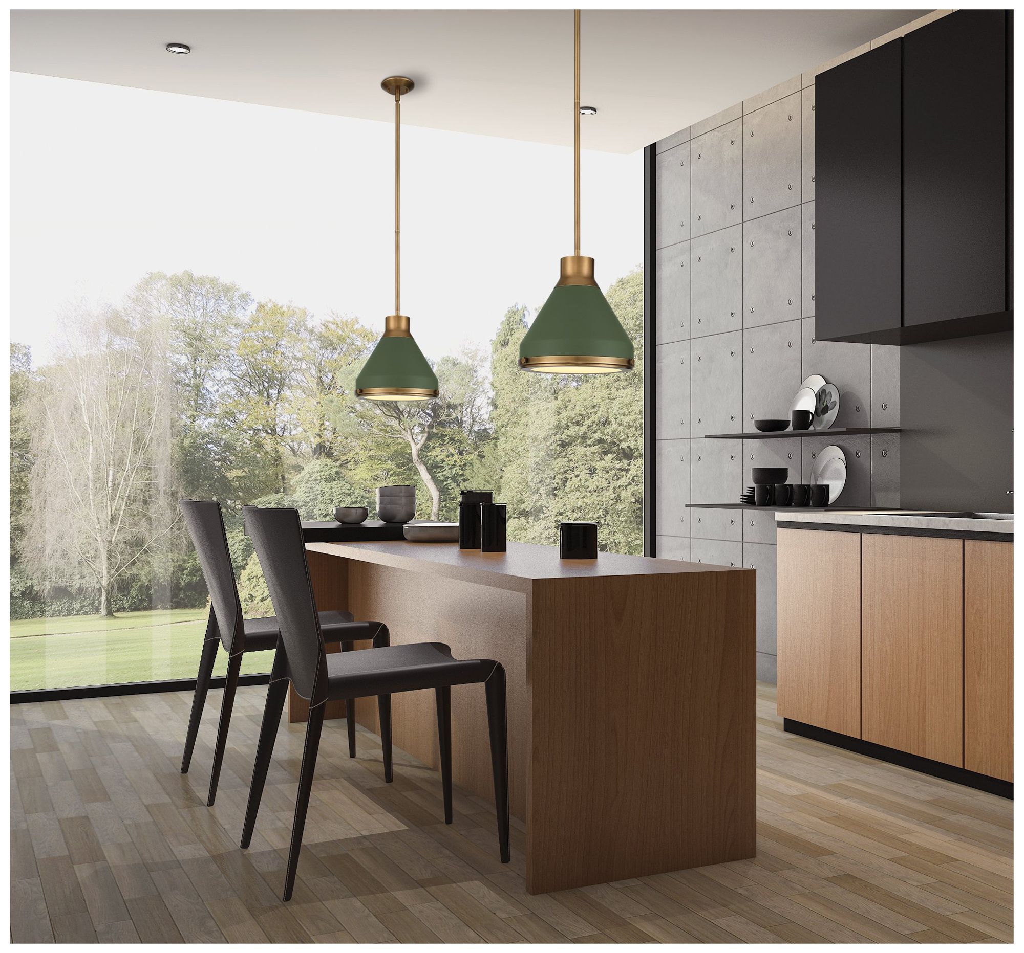 Image 6 Thesis Doyle 13" 1 Lt Natural Brass Pendant Light, Matte Green Metal Shade more views