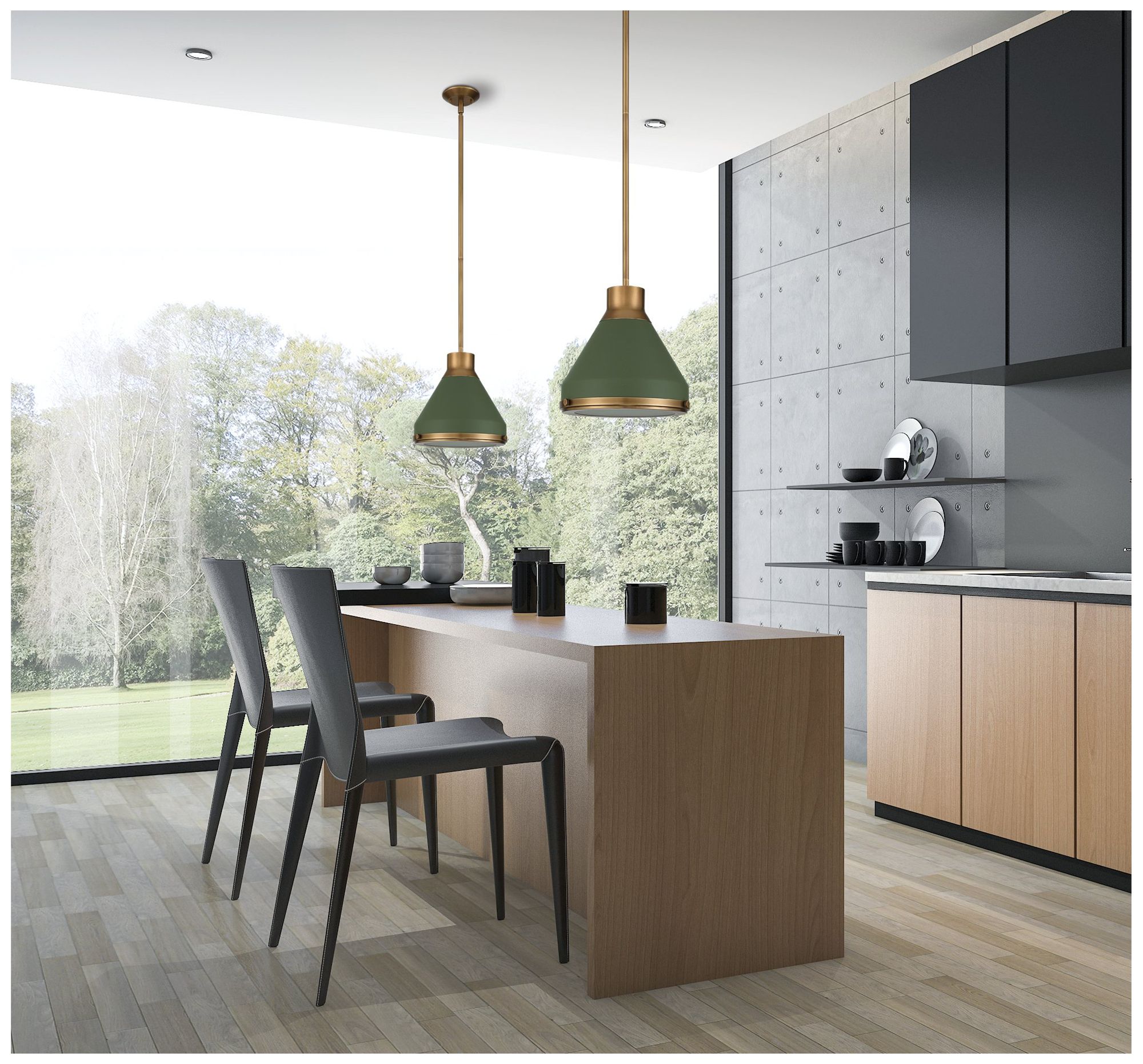 Image 7 Thesis Doyle 13" 1 Lt Natural Brass Pendant Light, Matte Green Metal Shade more views