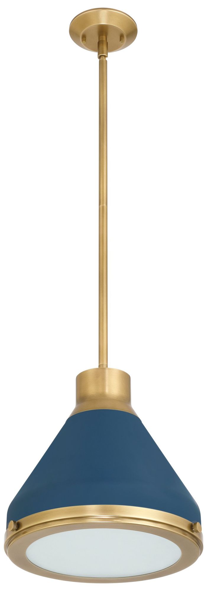 Thesis Doyle 13" 1 Lt Natural Brass Pendant Light w/ Matte Blue Metal Shade