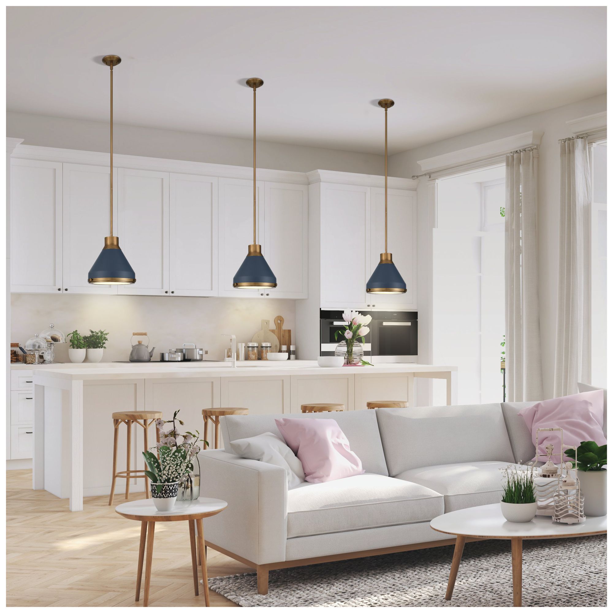 Image 6 Thesis Doyle 13" 1 Lt Natural Brass Pendant Light w/ Matte Blue Metal Shade more views