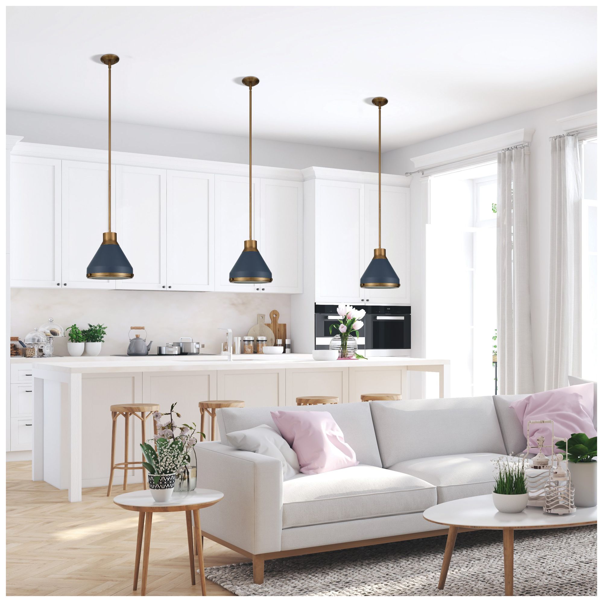 Image 7 Thesis Doyle 13" 1 Lt Natural Brass Pendant Light w/ Matte Blue Metal Shade more views