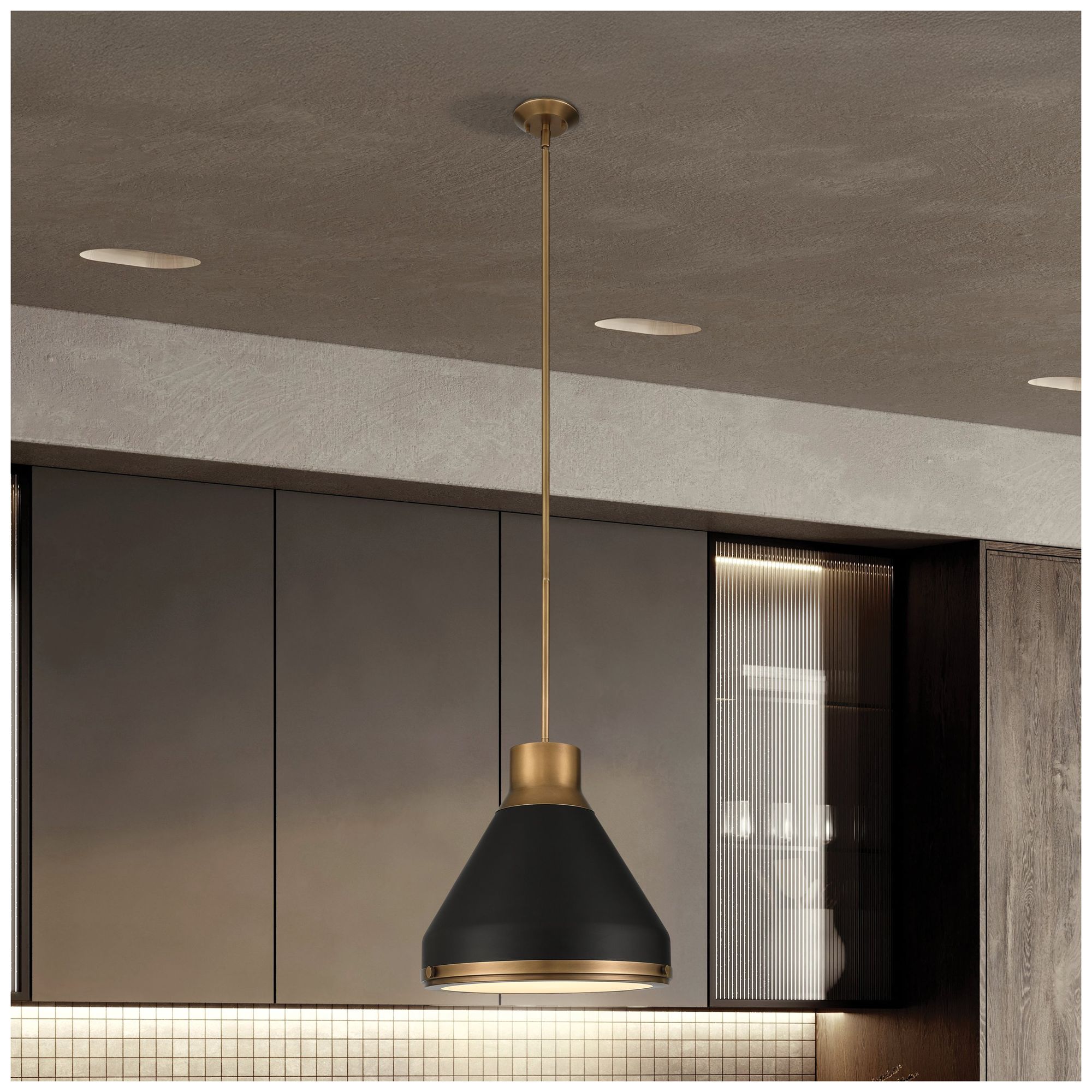 Image 2 Thesis Doyle 18" 1 Lt Natural Brass Pendant Light, Matte Black Metal Shade more views