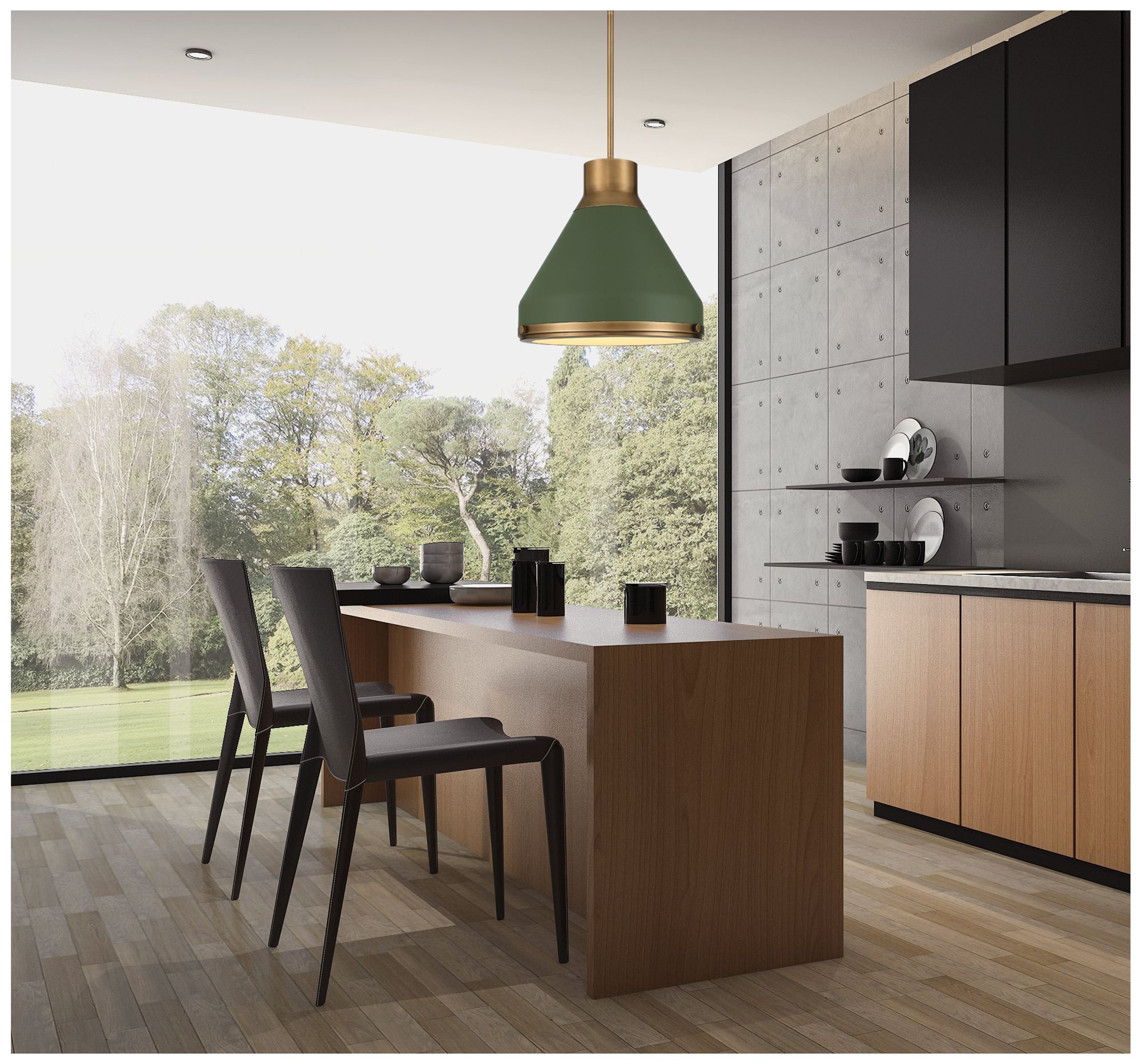 Image 6 Thesis Doyle 18" 1 Lt Natural Brass Pendant Light - Matte Green Metal Shade more views
