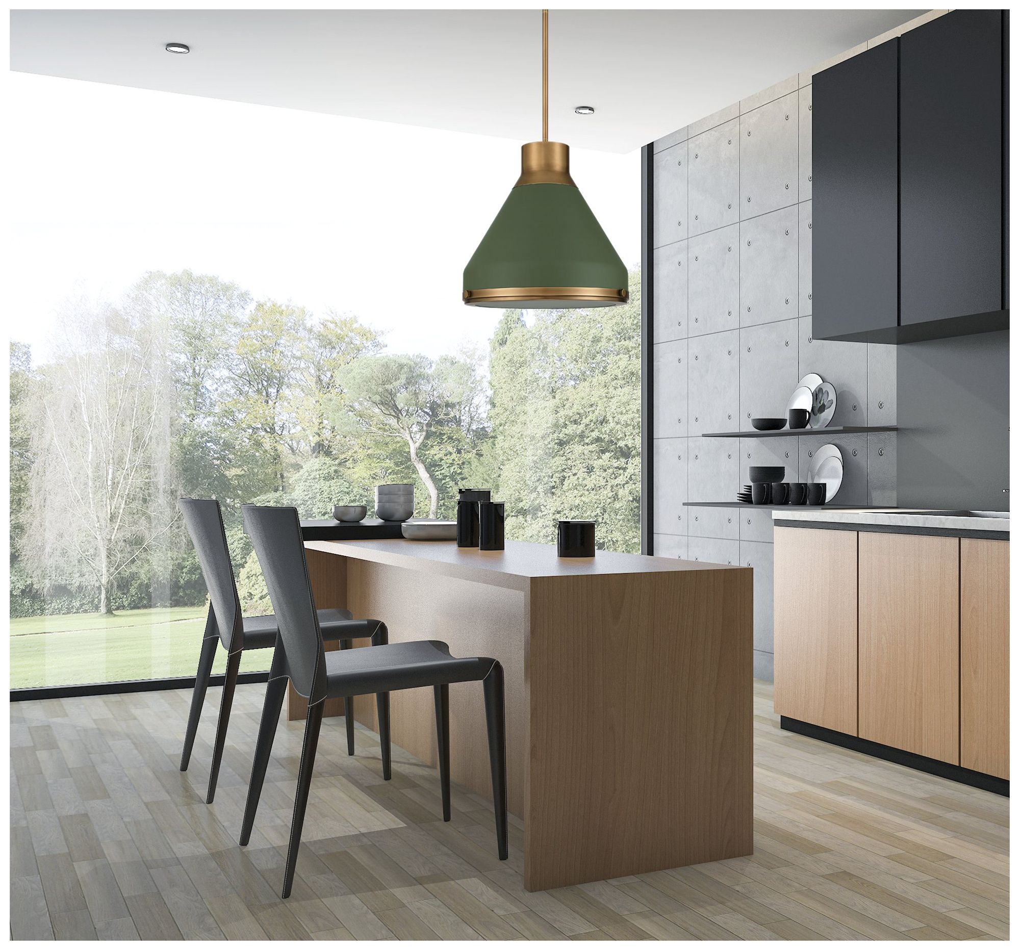 Image 7 Thesis Doyle 18" 1 Lt Natural Brass Pendant Light - Matte Green Metal Shade more views