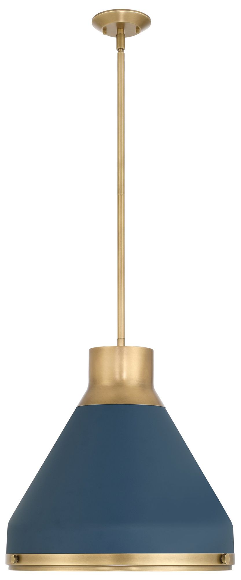 Image 3 Thesis Doyle 18" 1 Lt Natural Brass Pendant Light w/ Matte Blue Metal Shade more views