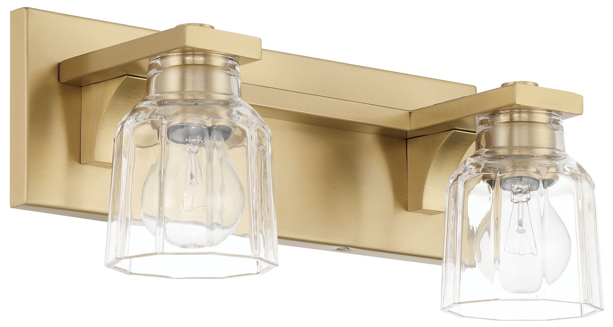 Image 2 Thesis Dryden 15" Champagne Gold Vanity Light w/ Clear Ribbed Glass Shades