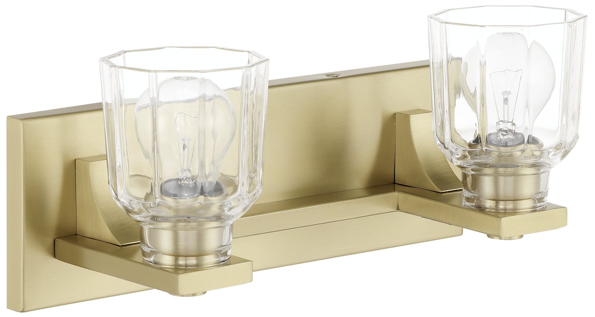 Image 3 Thesis Dryden 15" Champagne Gold Vanity Light w/ Clear Ribbed Glass Shades more views