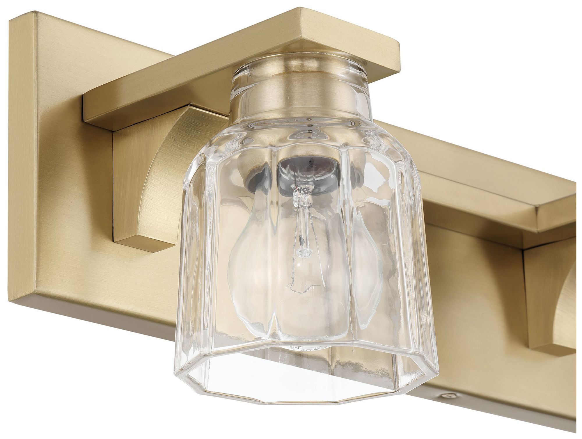 Image 5 Thesis Dryden 15" Champagne Gold Vanity Light w/ Clear Ribbed Glass Shades more views