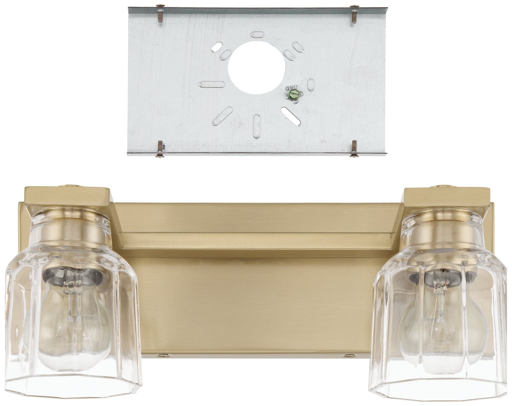 Image 6 Thesis Dryden 15" Champagne Gold Vanity Light w/ Clear Ribbed Glass Shades more views