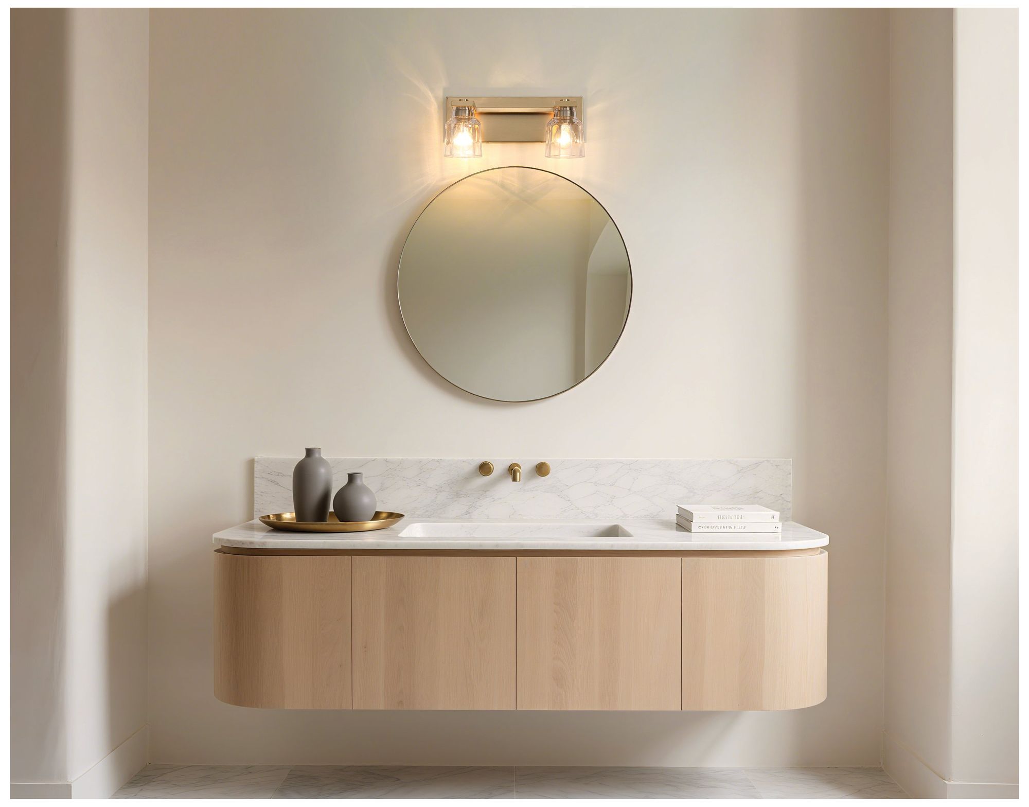 Image 7 Thesis Dryden 15" Champagne Gold Vanity Light w/ Clear Ribbed Glass Shades more views
