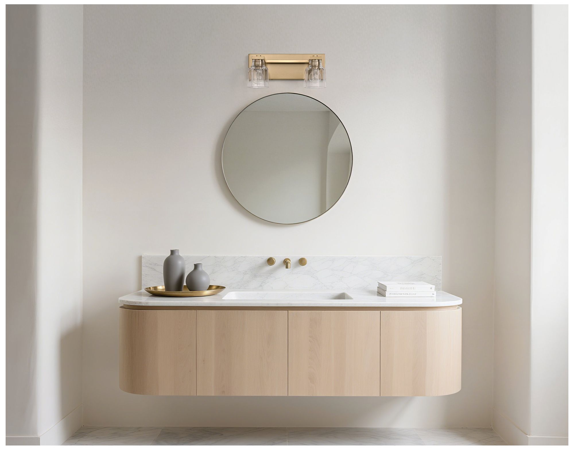 Thesis Dryden 15" Champagne Gold Vanity Light w/ Clear Ribbed Glass Shades