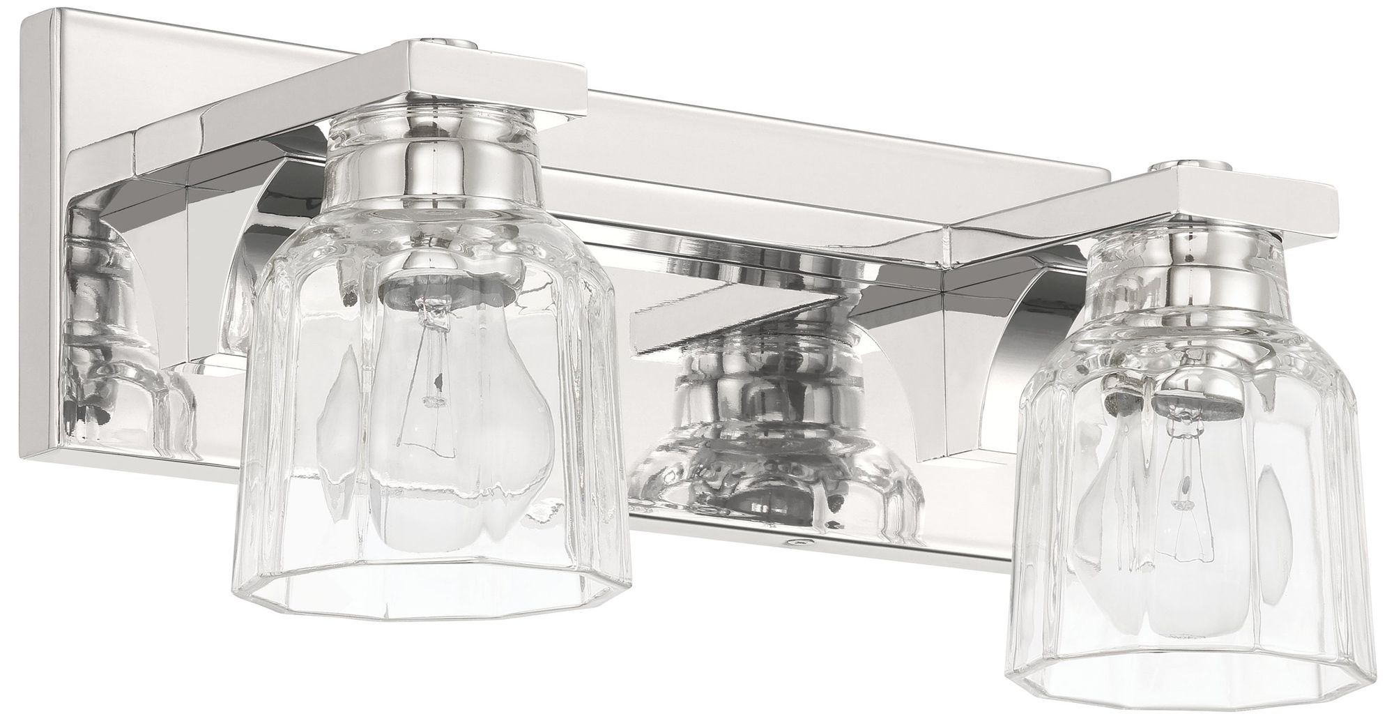 Thesis Dryden 15" Polished Nickel Vanity Light - Clear Ribbed Glass Shades