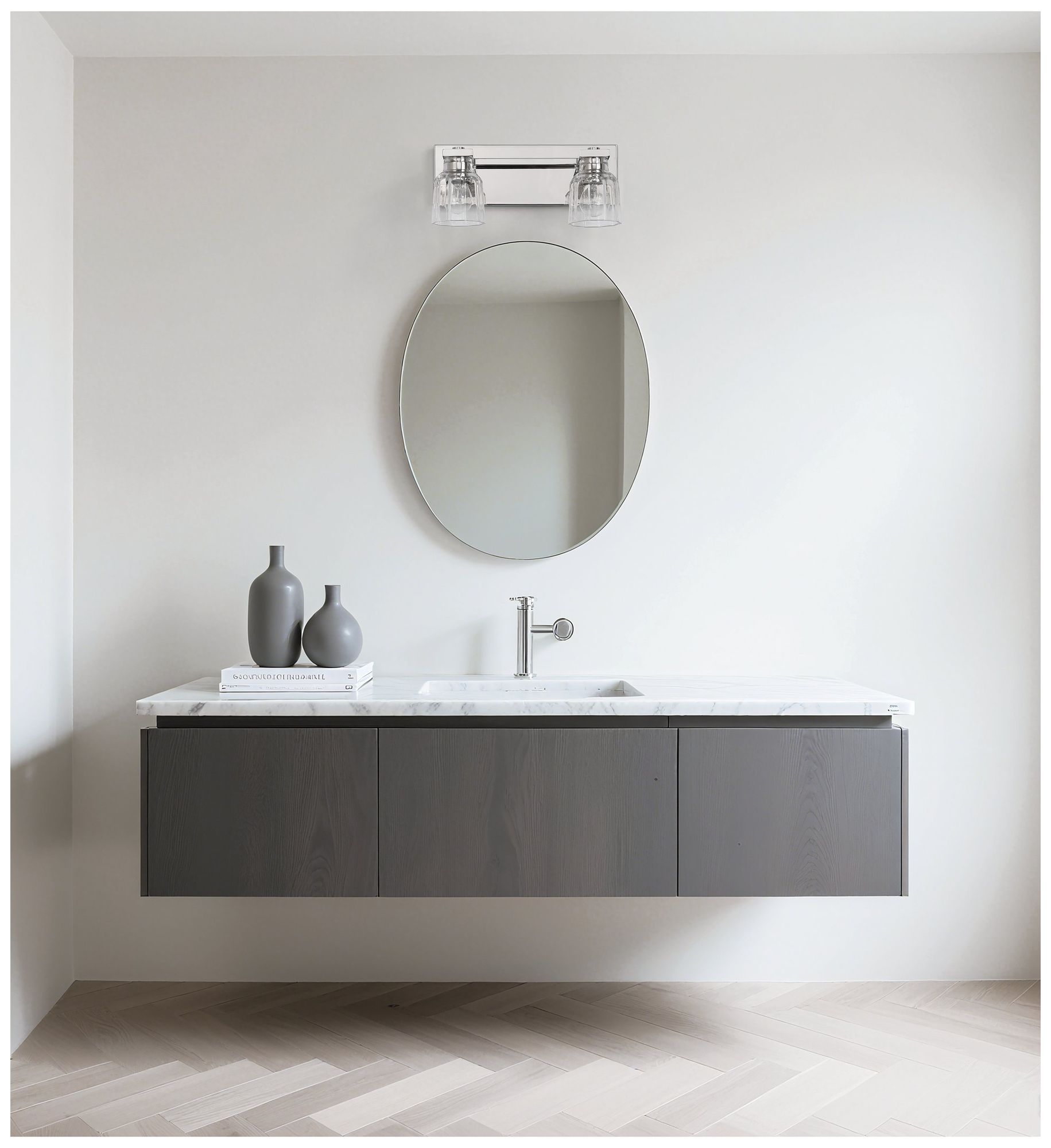 Thesis Dryden 15" Polished Nickel Vanity Light - Clear Ribbed Glass Shades