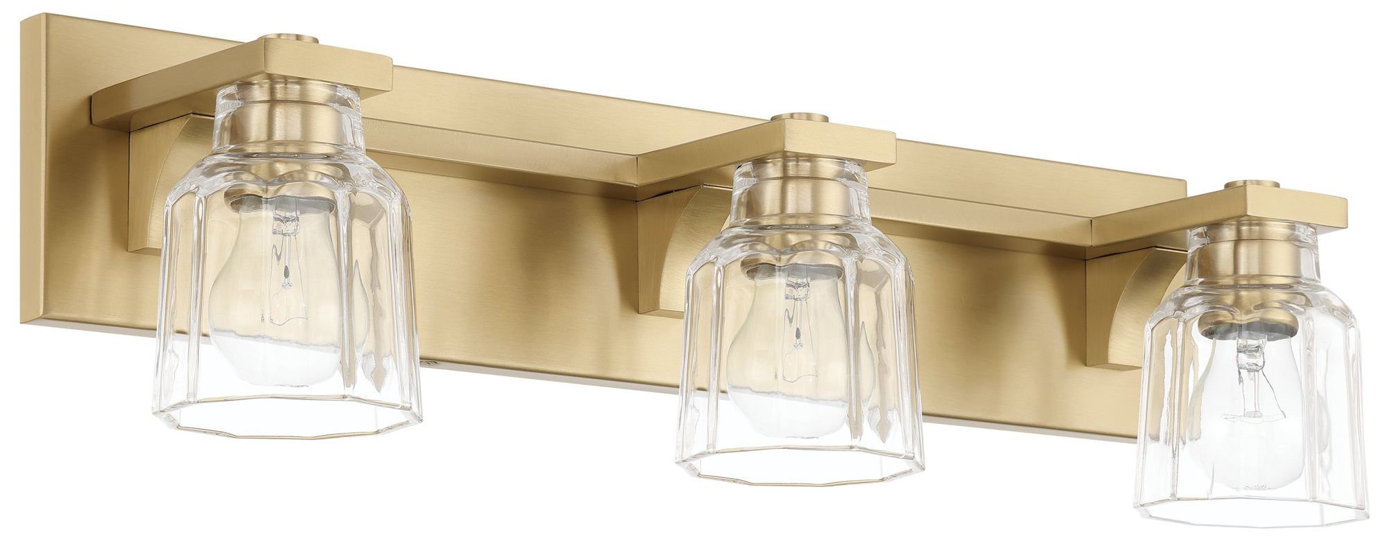Thesis Dryden 24" Champagne Gold Vanity Light w/ Clear Ribbed Glass Shades