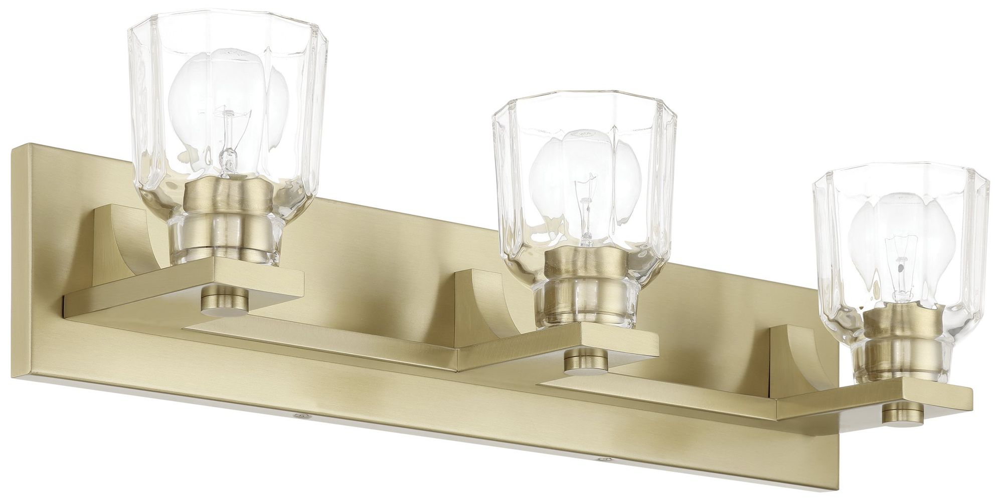 Image 3 Thesis Dryden 24" Champagne Gold Vanity Light w/ Clear Ribbed Glass Shades more views