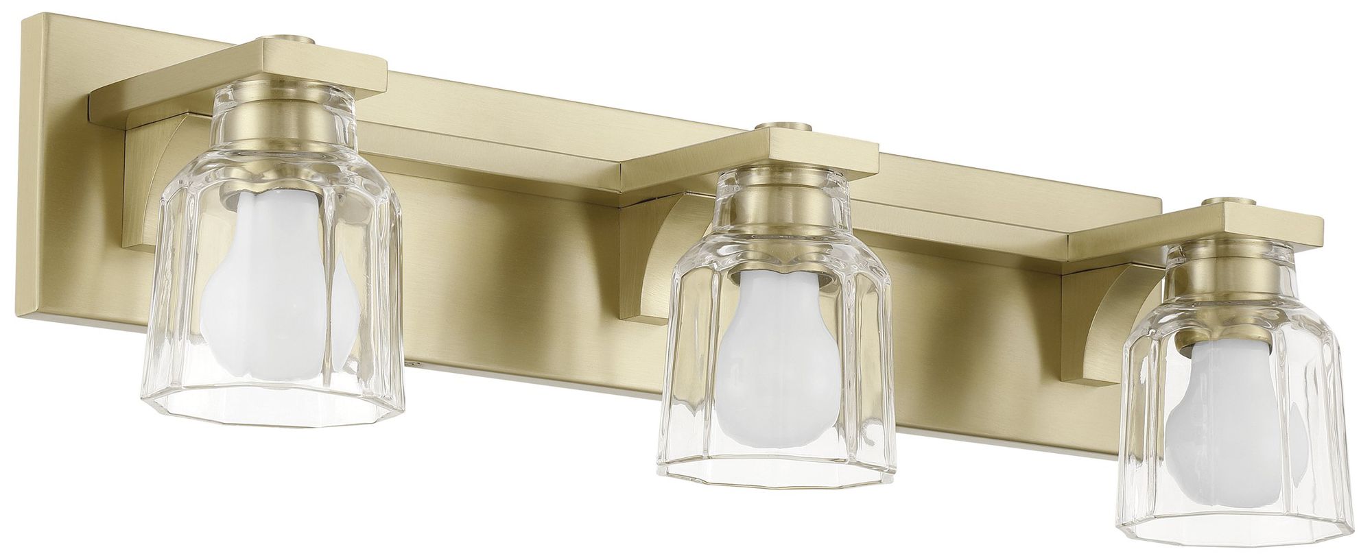 Image 4 Thesis Dryden 24" Champagne Gold Vanity Light w/ Clear Ribbed Glass Shades more views