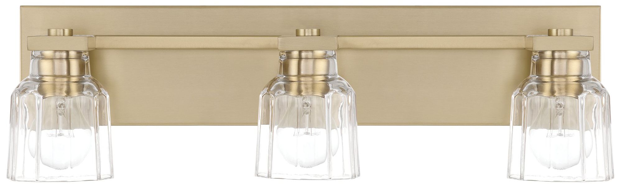 Image 5 Thesis Dryden 24" Champagne Gold Vanity Light w/ Clear Ribbed Glass Shades more views
