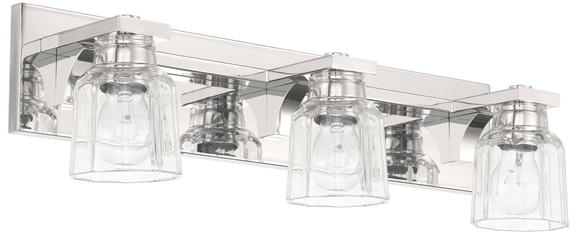 Thesis Dryden 24" Polished Nickel Vanity Light w/ Clear Ribbed Glass Shades